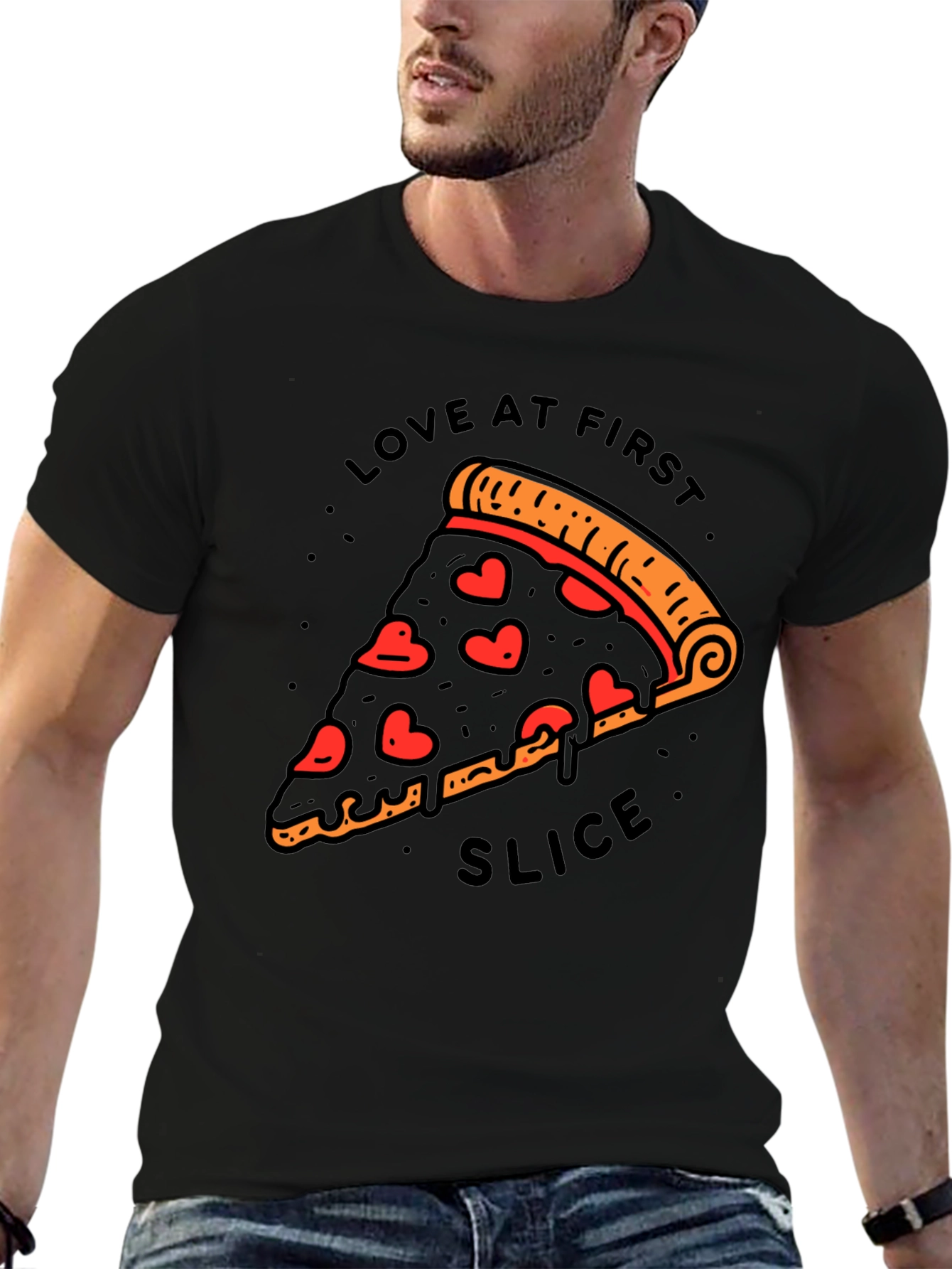 Black Love At First Slice Pizza T-Shirt - Black view 6