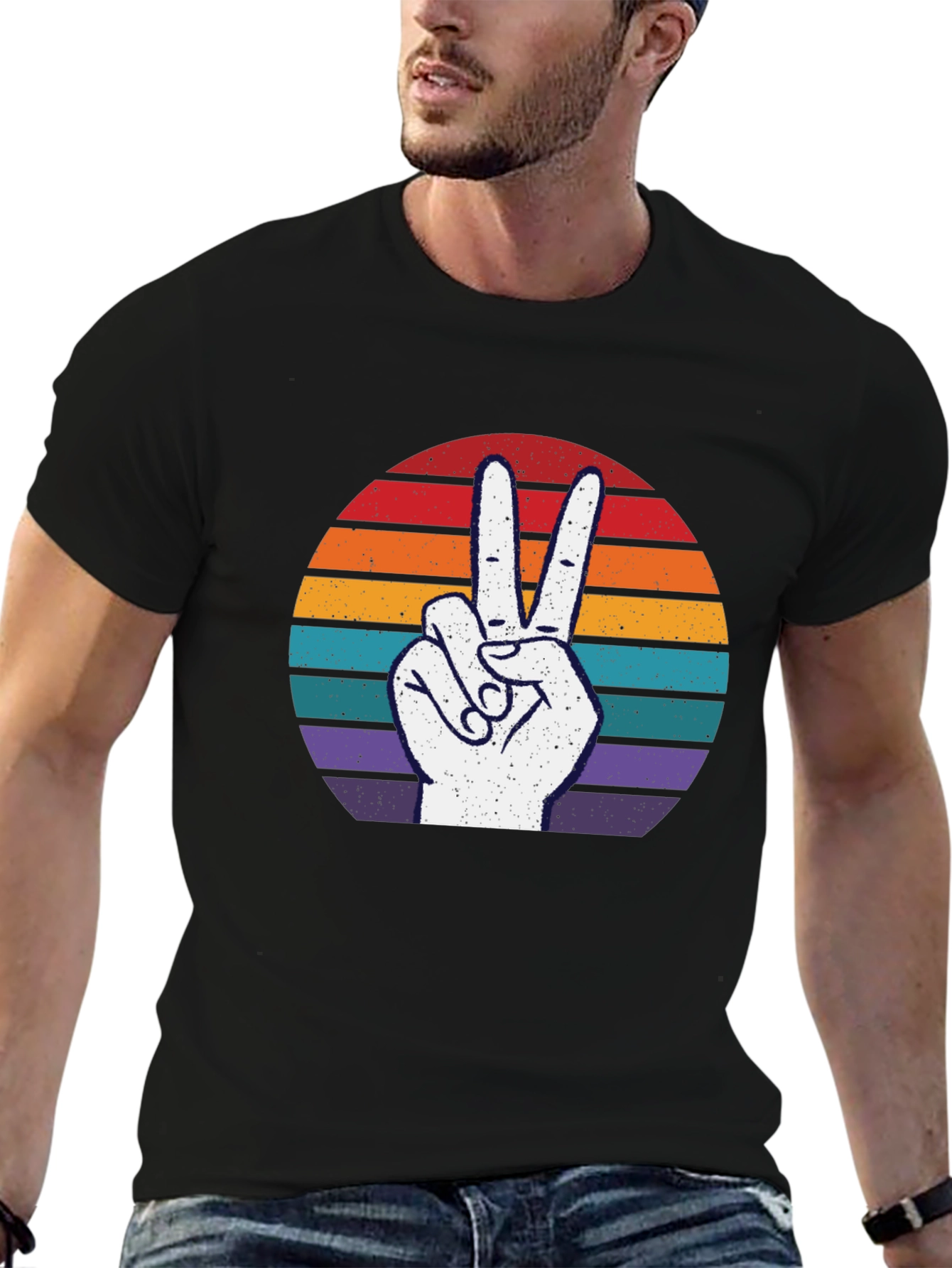 Black Retro Peace Sign Graphic Tee view 6