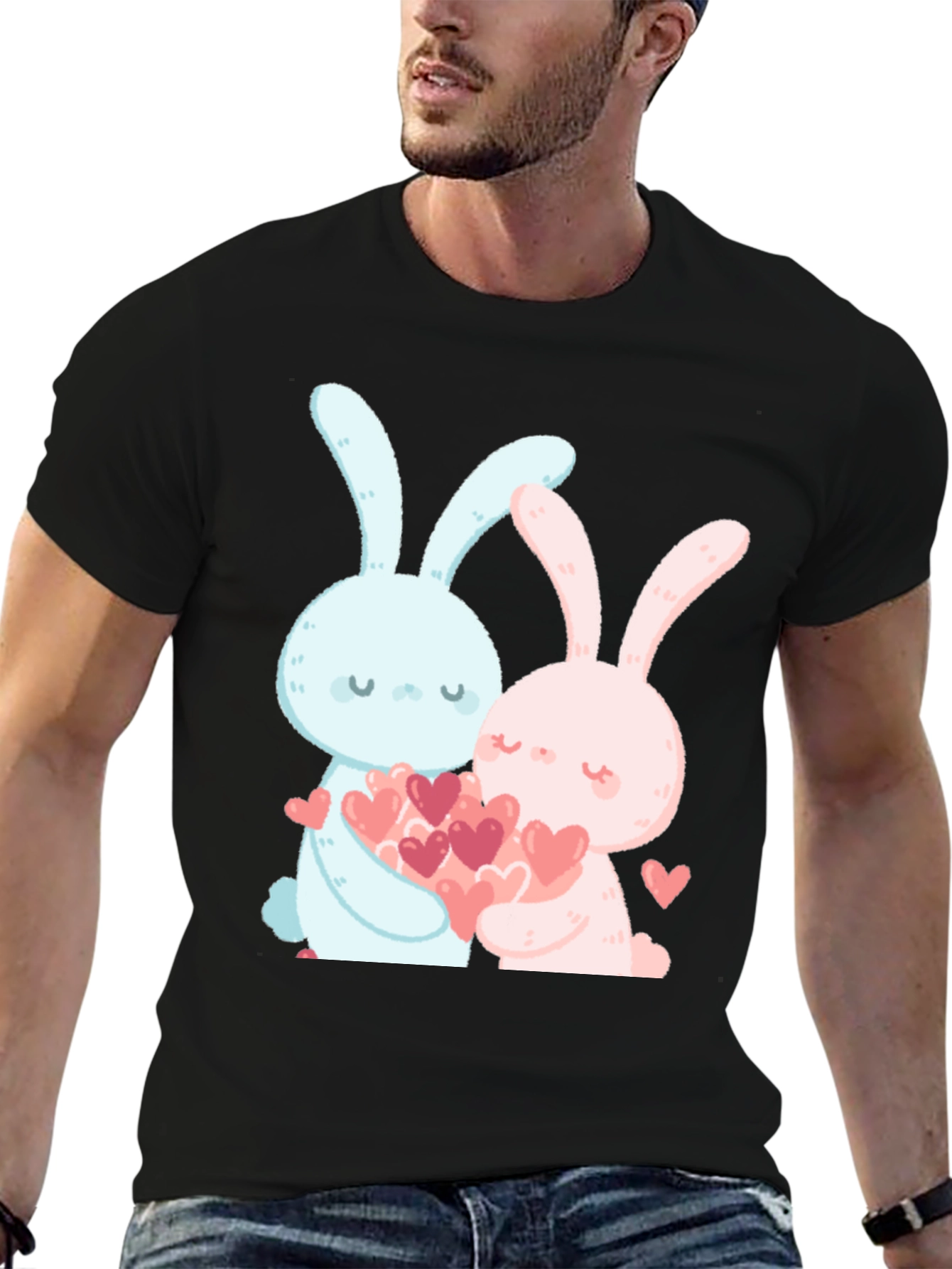 Black Valentine's Day Bunny Heart T-Shirt view 6