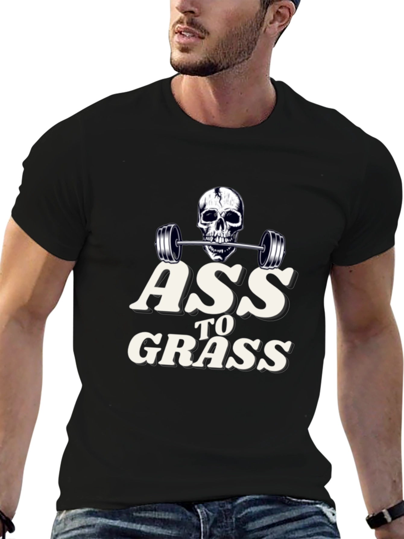 Black Ass to Grass Weightlifting Skull Graphic T-Shirt view 6