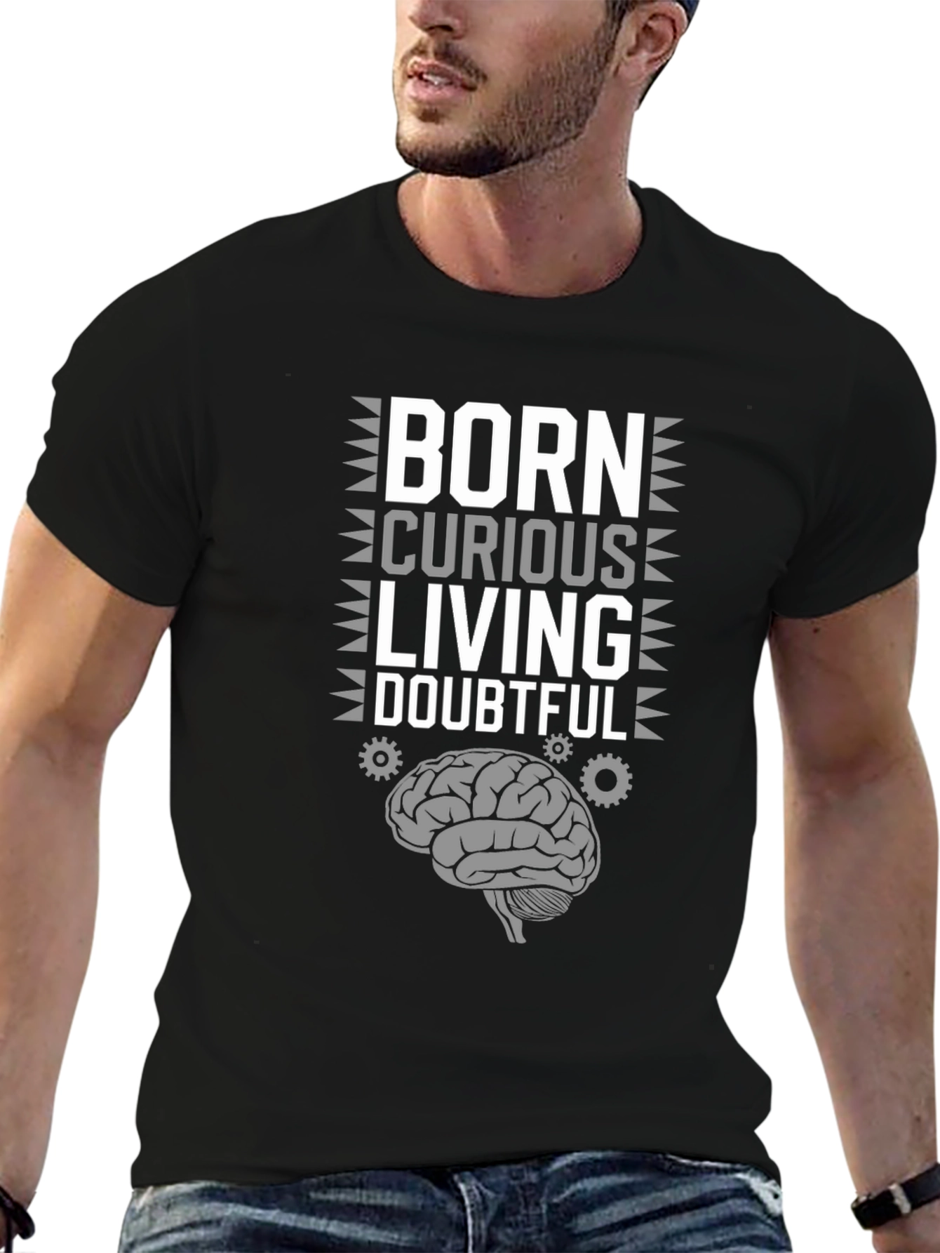 Black Born Curious T-Shirt - Brain Graphic Tee view 6