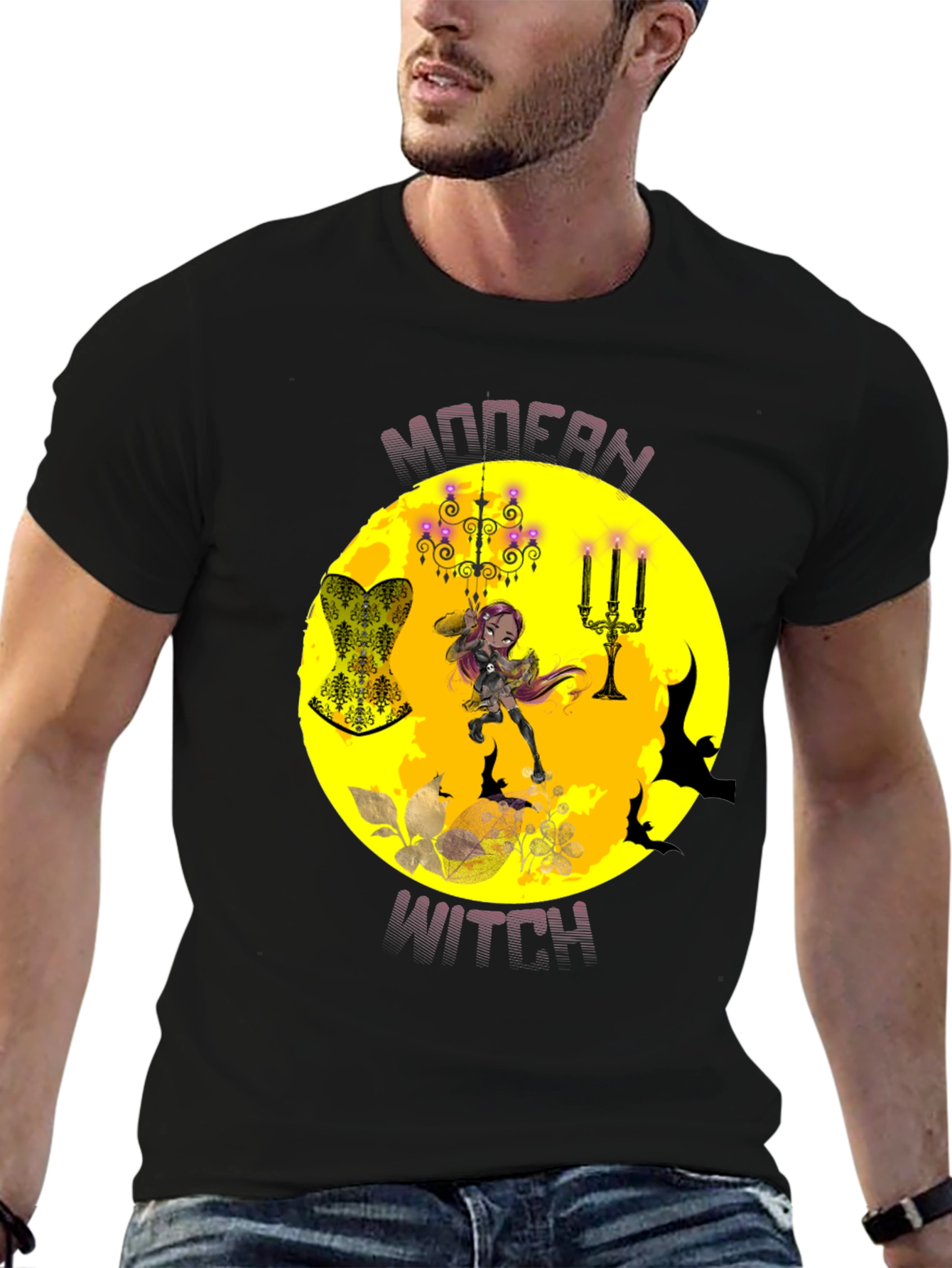 Black Modern Witch Graphic Tee - Halloween T-Shirt view 6