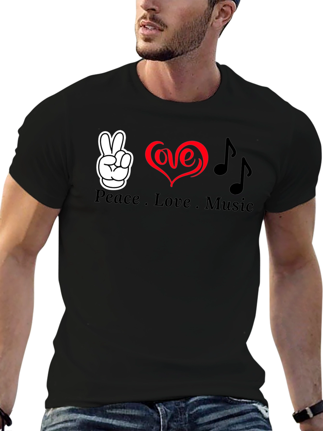 Black Peace Love Music Graphic T-Shirt - Soft Cotton Blend view 6