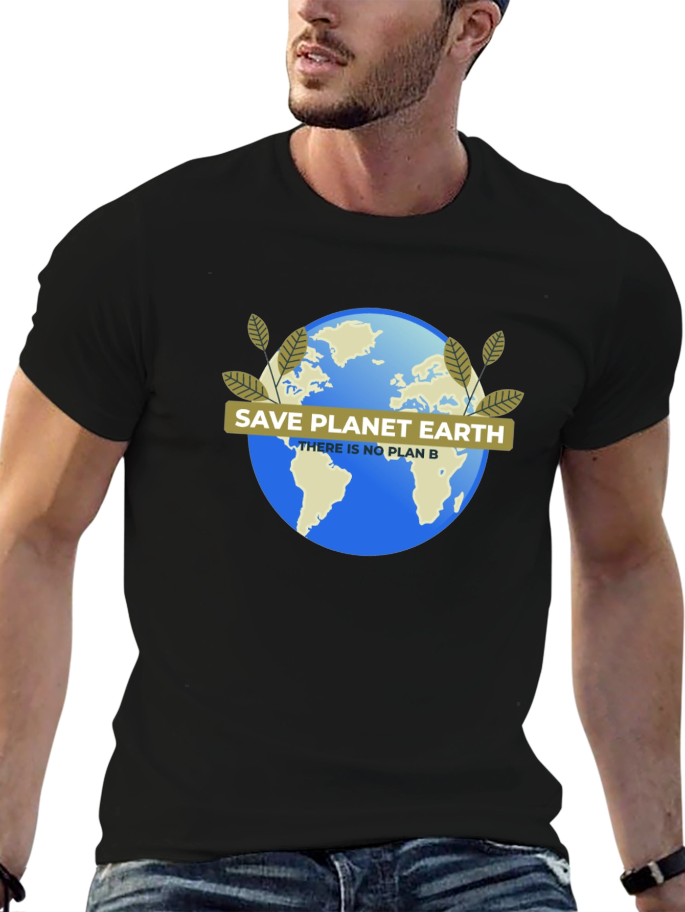 Black Save Planet Earth T-Shirt - Eco-Friendly Design view 6