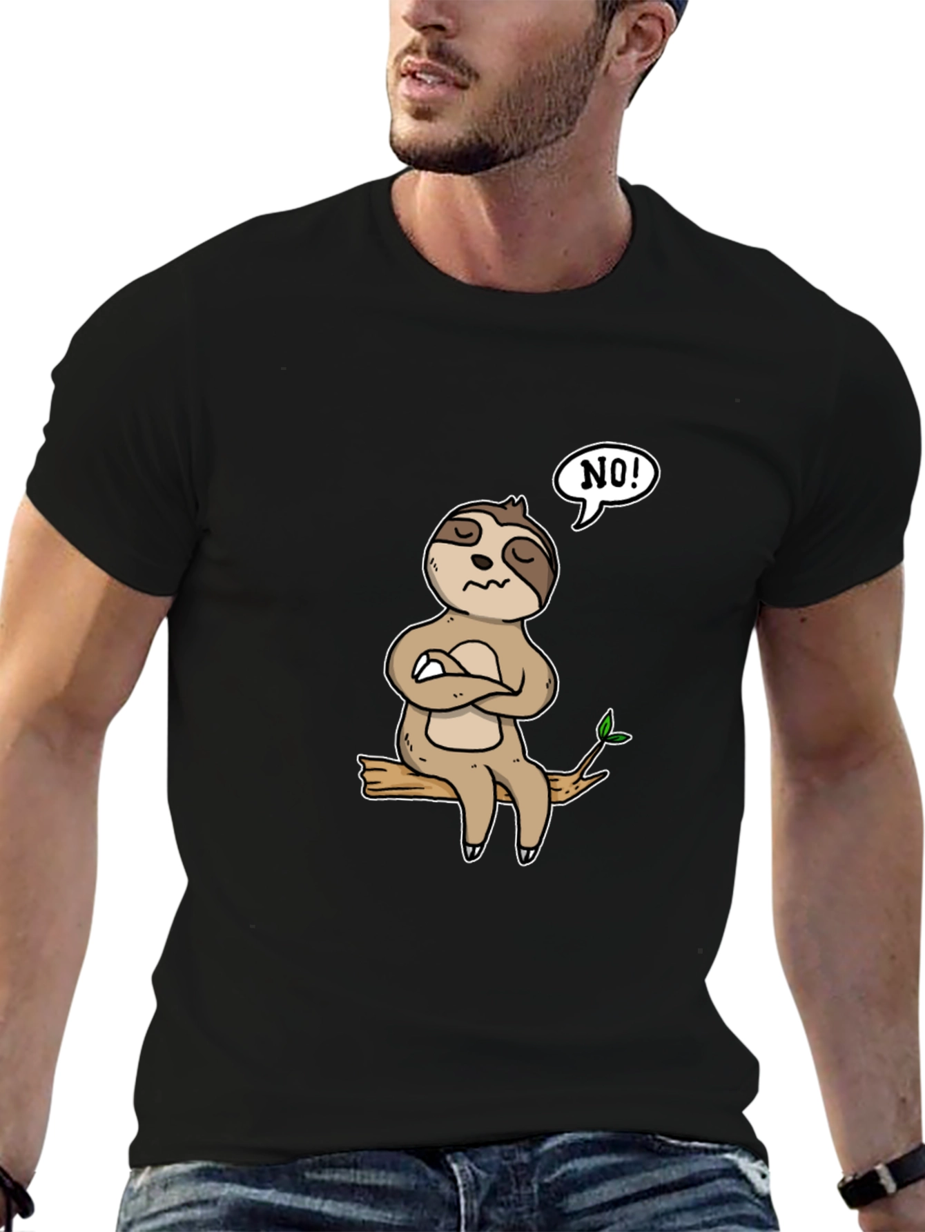 Black Sloth 'NO!' Graphic T-Shirt - Relaxed Fit view 6