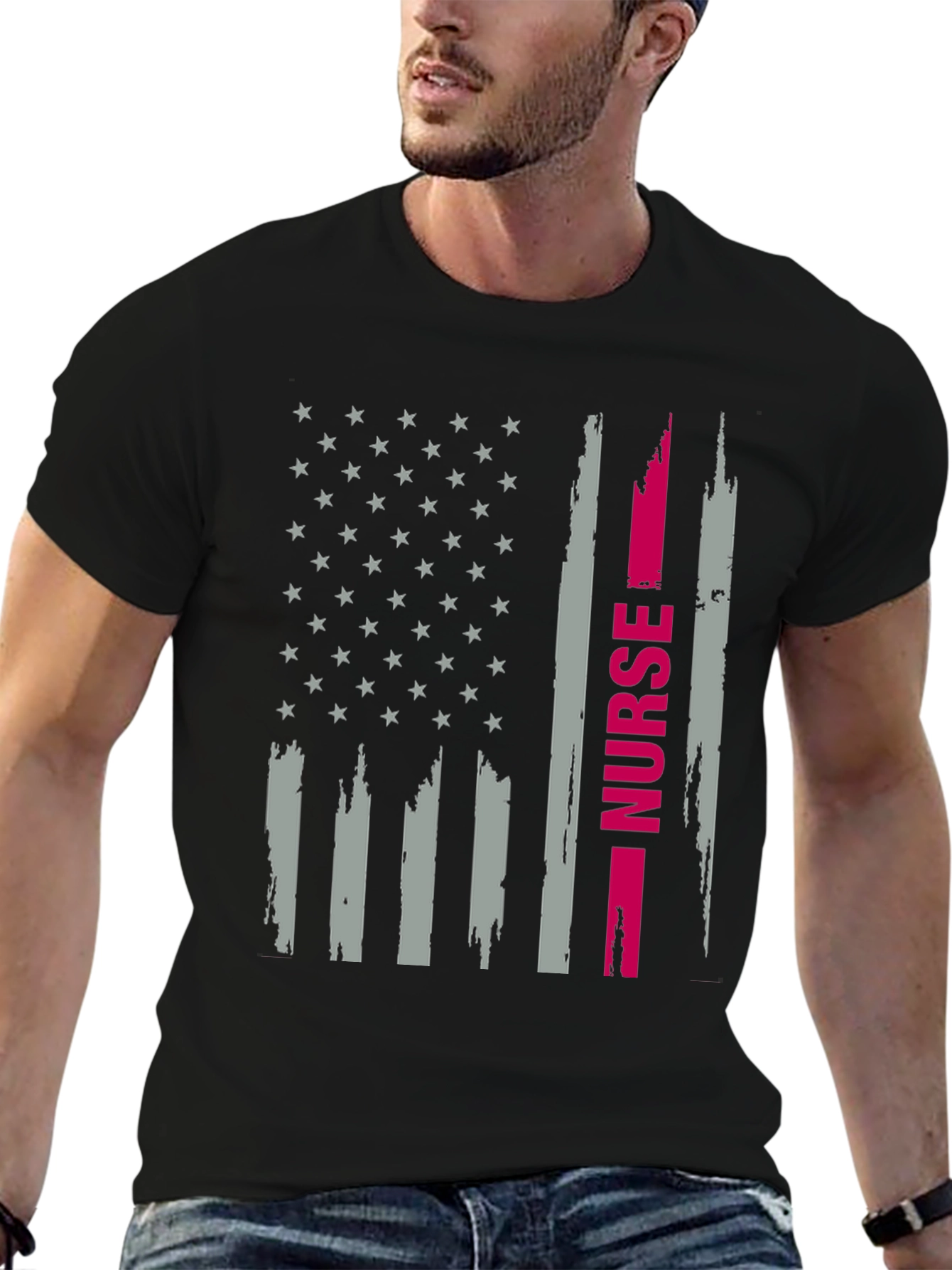 Black Nurse American Flag Graphic T-Shirt view 6