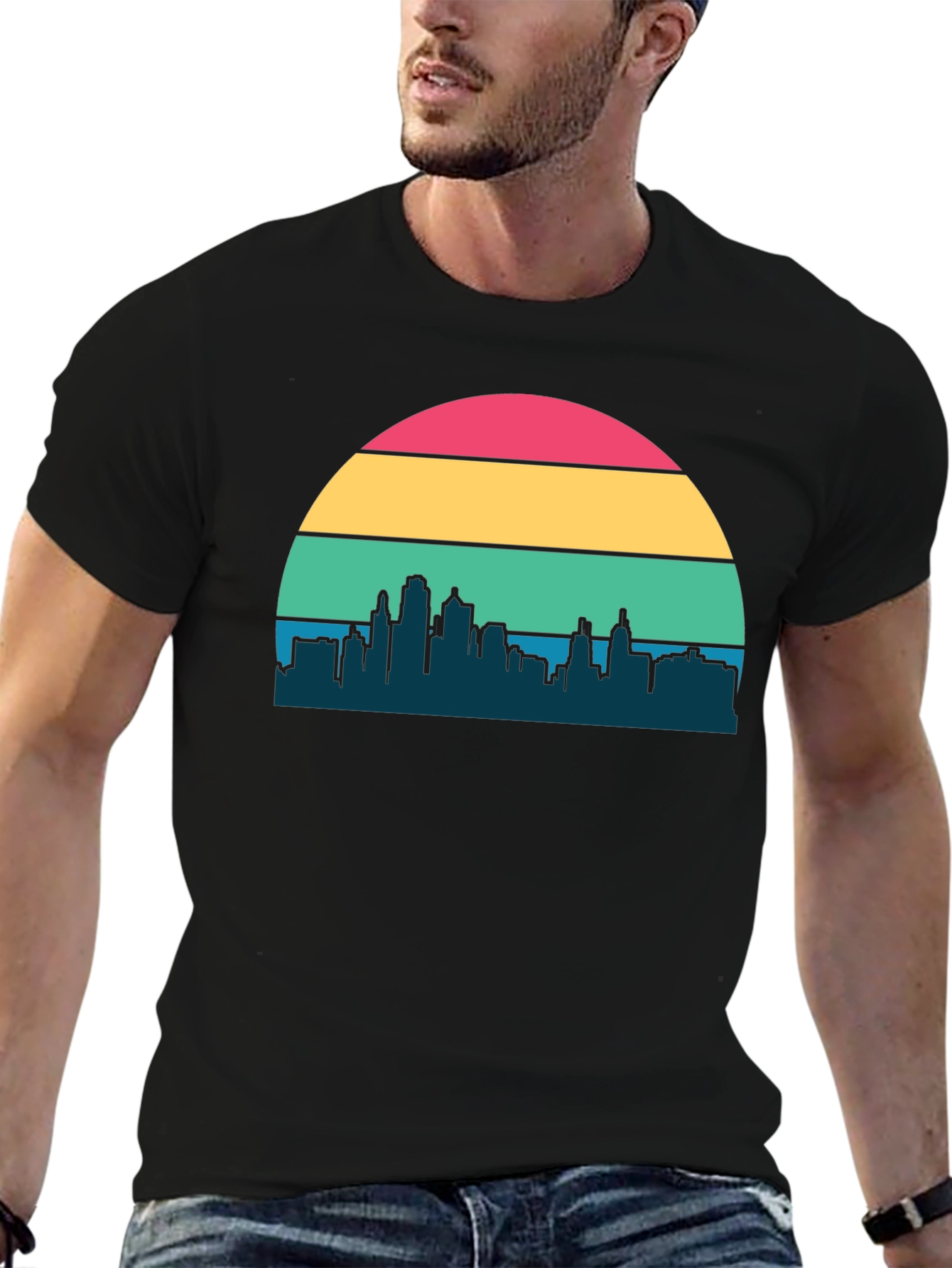 Black Retro Sunset Cityscape Graphic Tee view 6