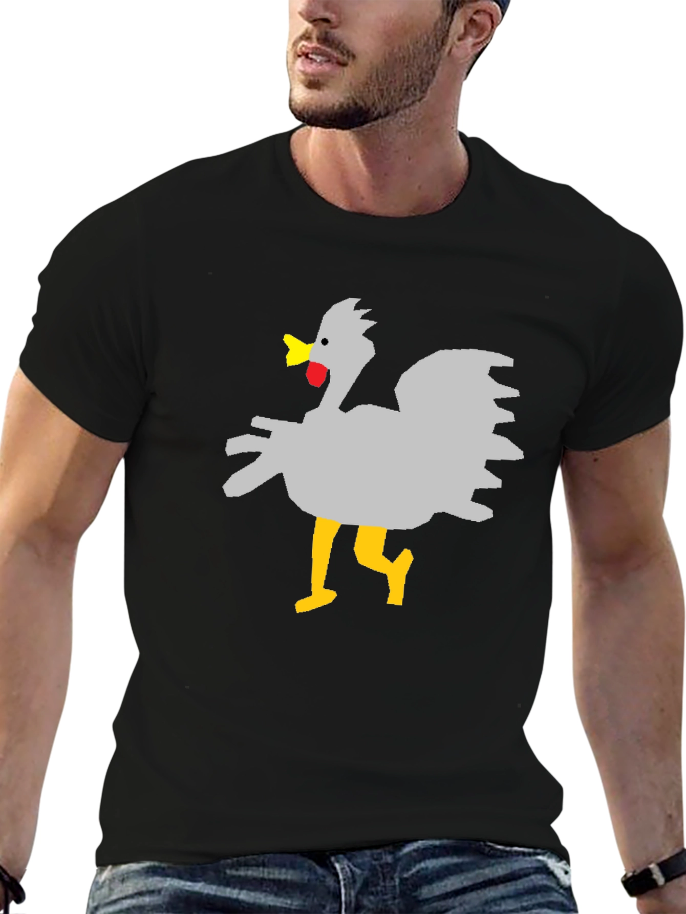 Black Funny Chicken Graphic T-Shirt - Unisex Black Tee view 6