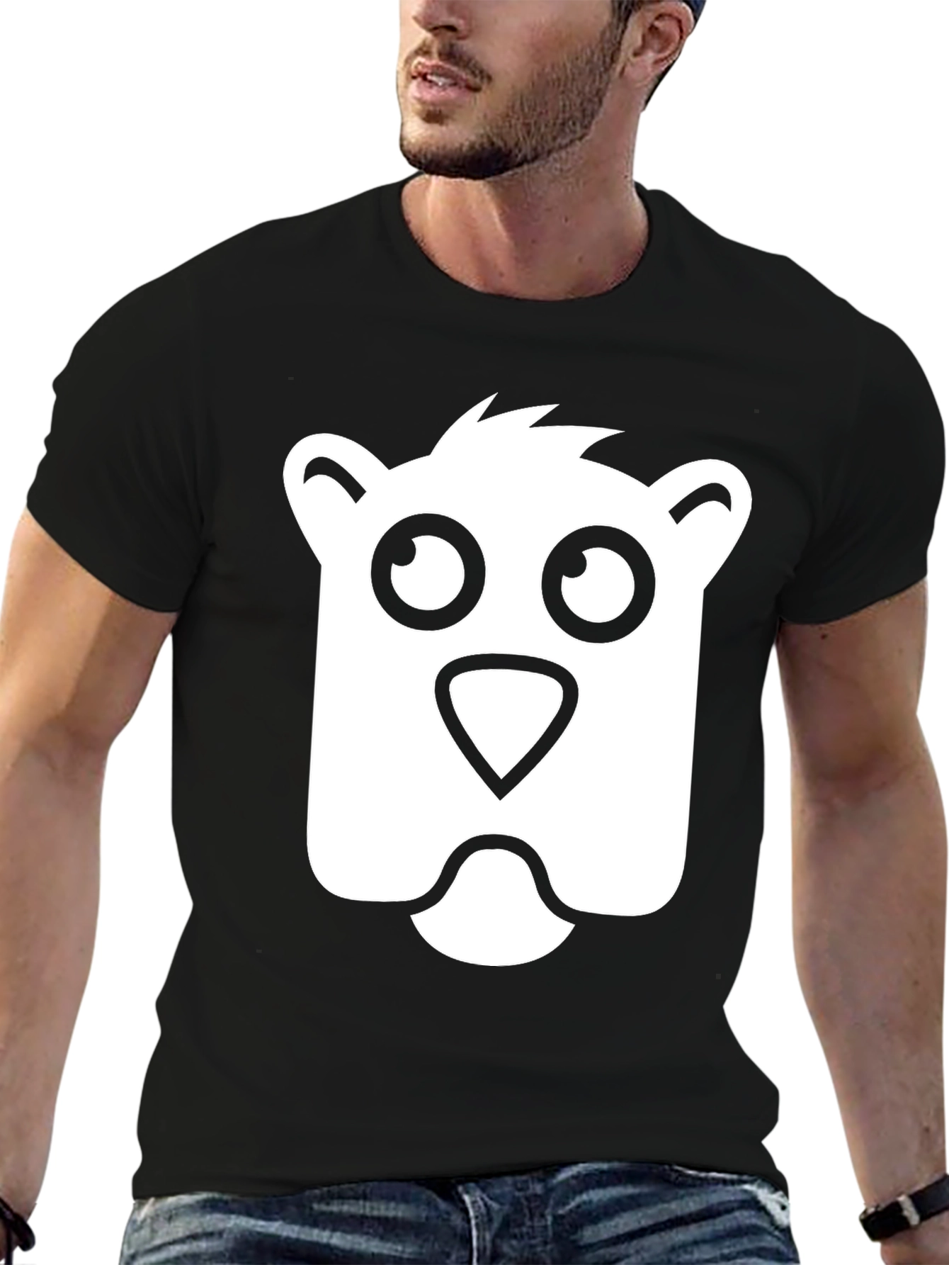 Black Cartoon Bear Face Black T-Shirt view 6