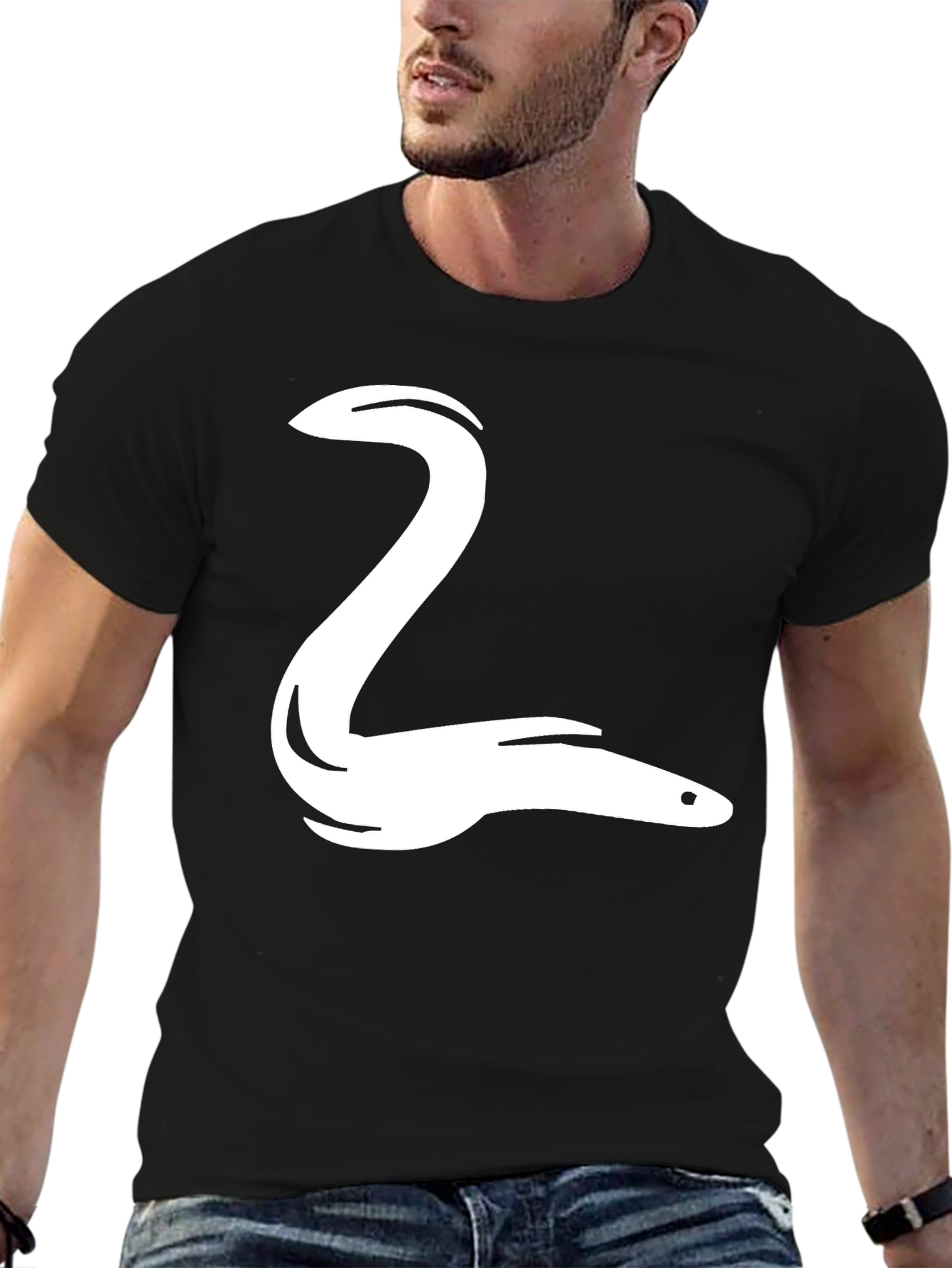 Black Eel Graphic Tee - Black Cotton T-Shirt view 6