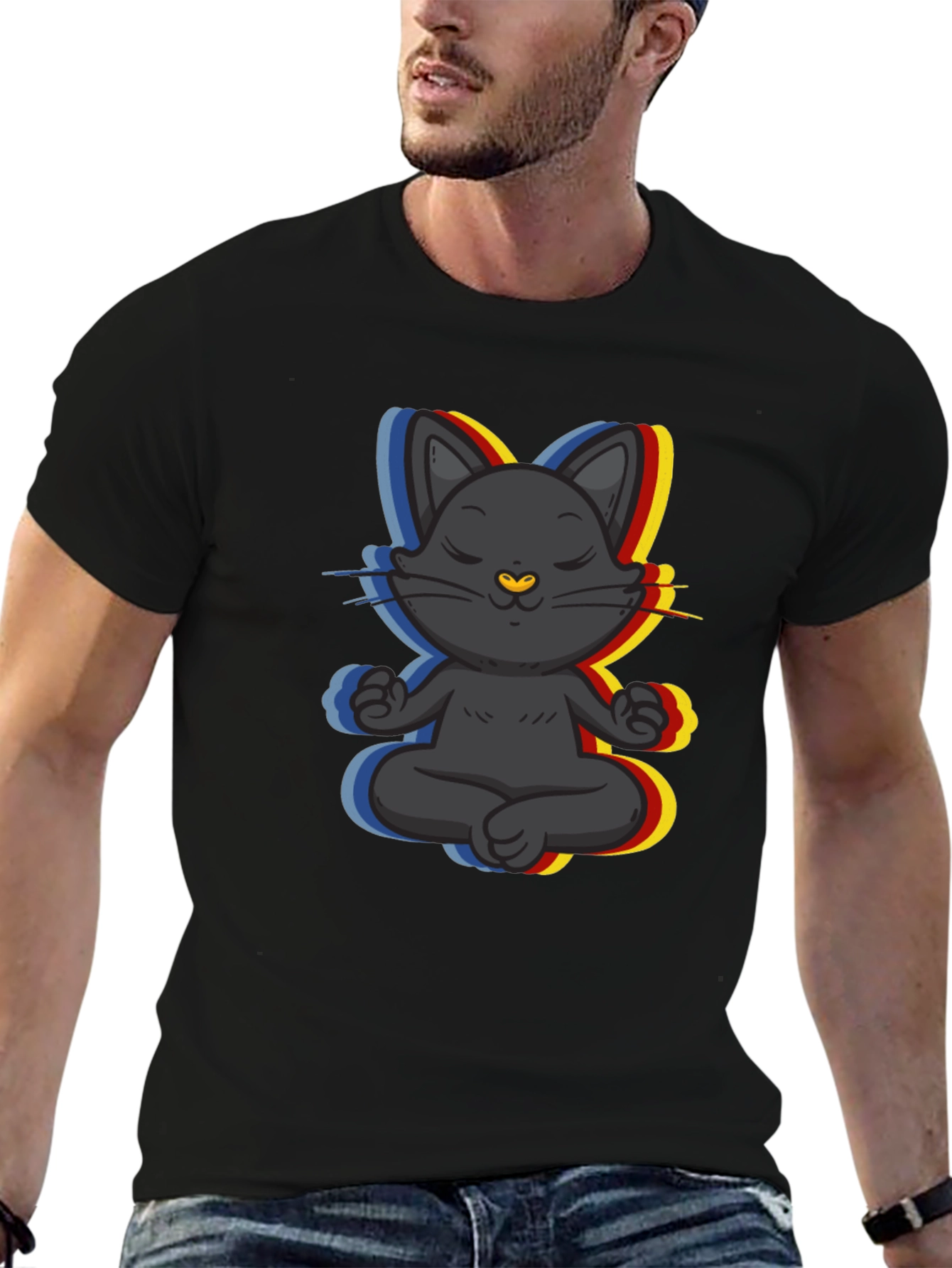 Black Zen Cat T-Shirt - Meditating Feline Tee view 6
