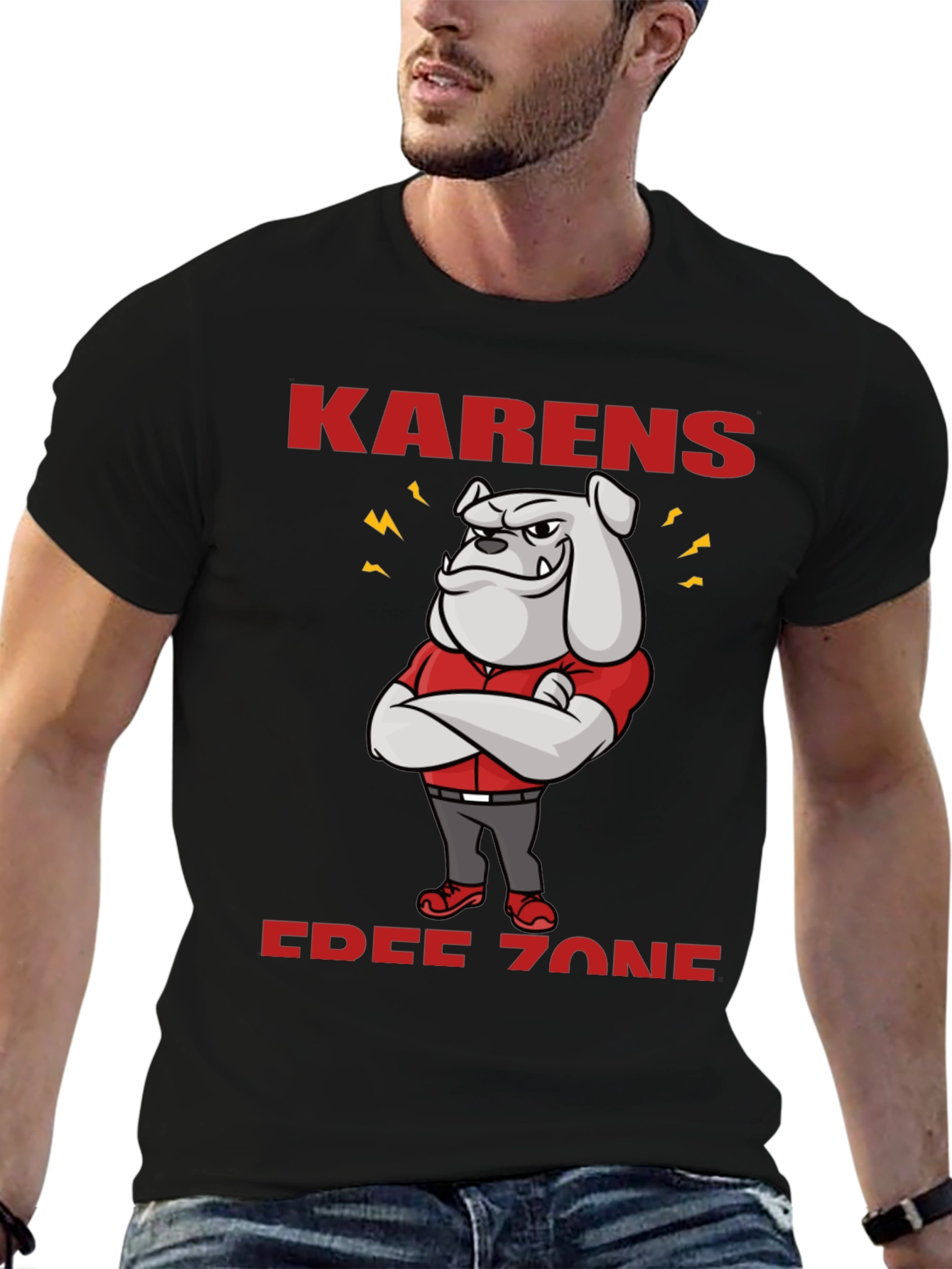 Black Karens Free Zone Bulldog T-Shirt view 6