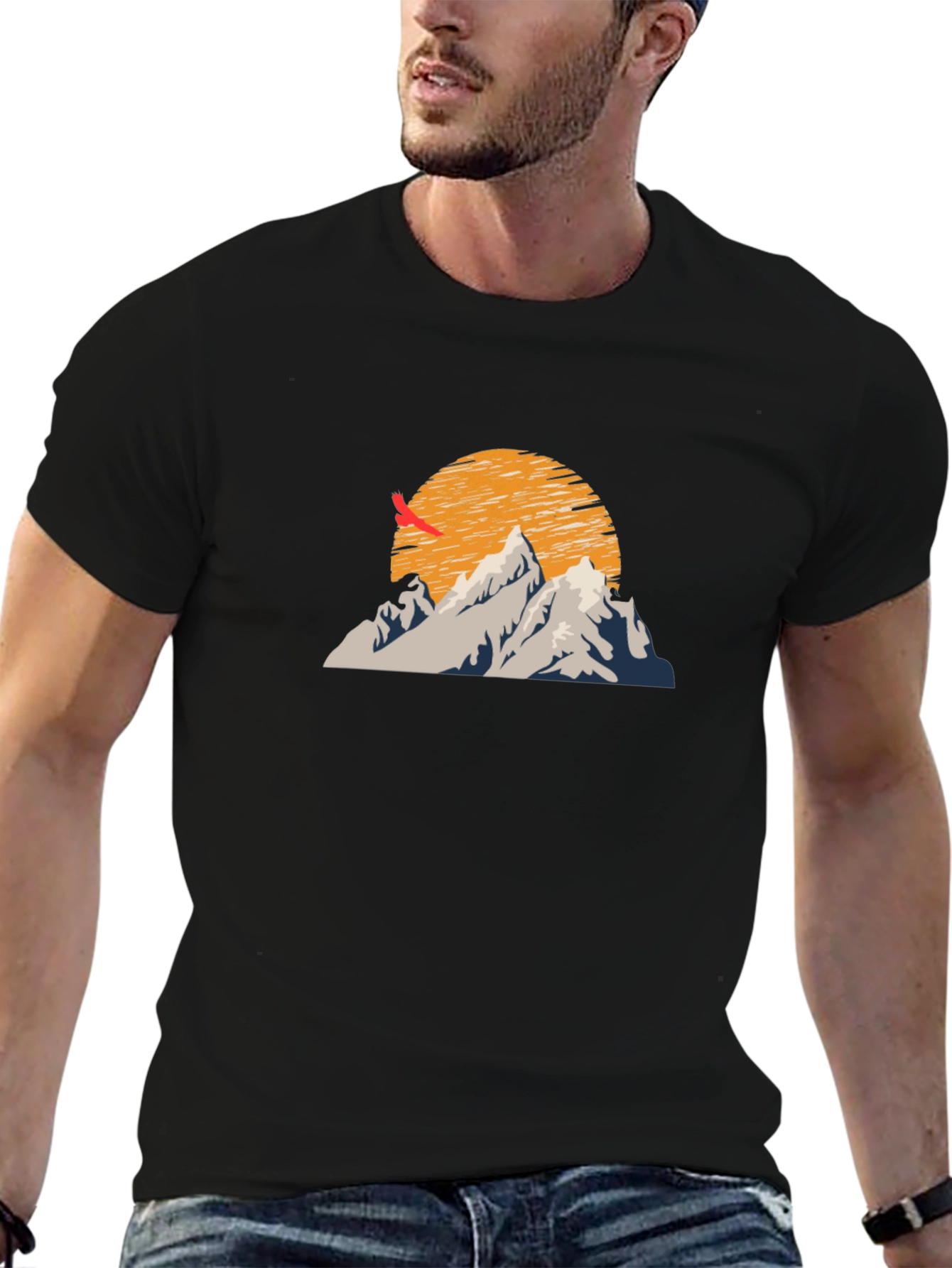 Black Mountain Sunset Graphic Tee - Stylish Black T-Shirt view 6