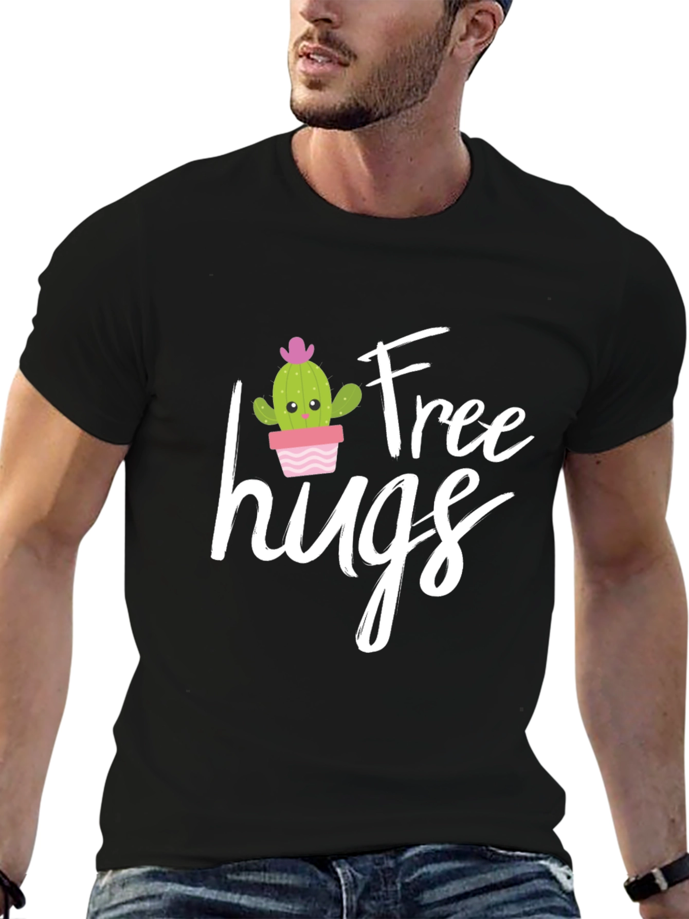 Black Free Hugs Graphic Tee - Cactus T-Shirt view 6