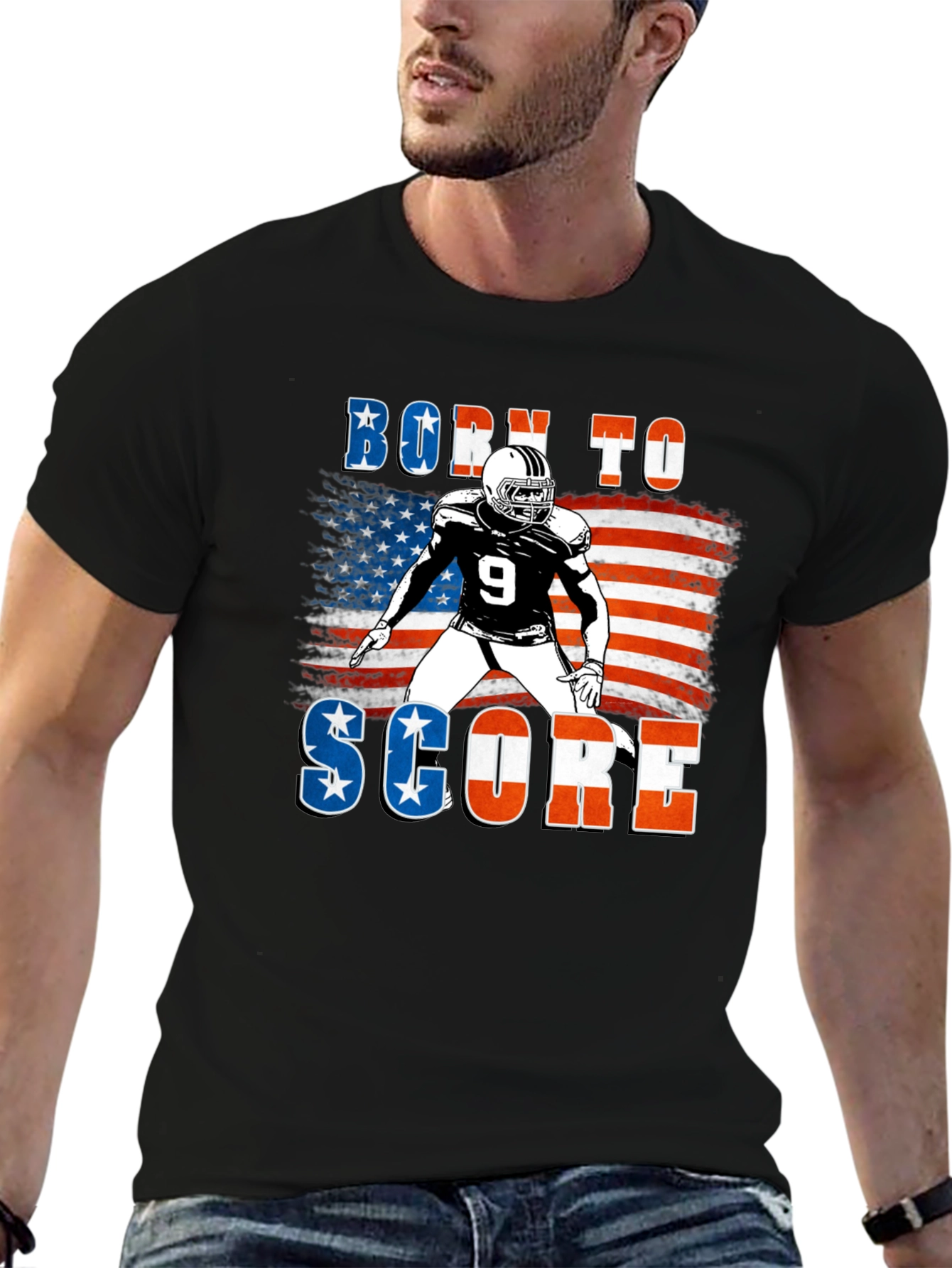 Black Born To Score Football Graphic Tee view 6