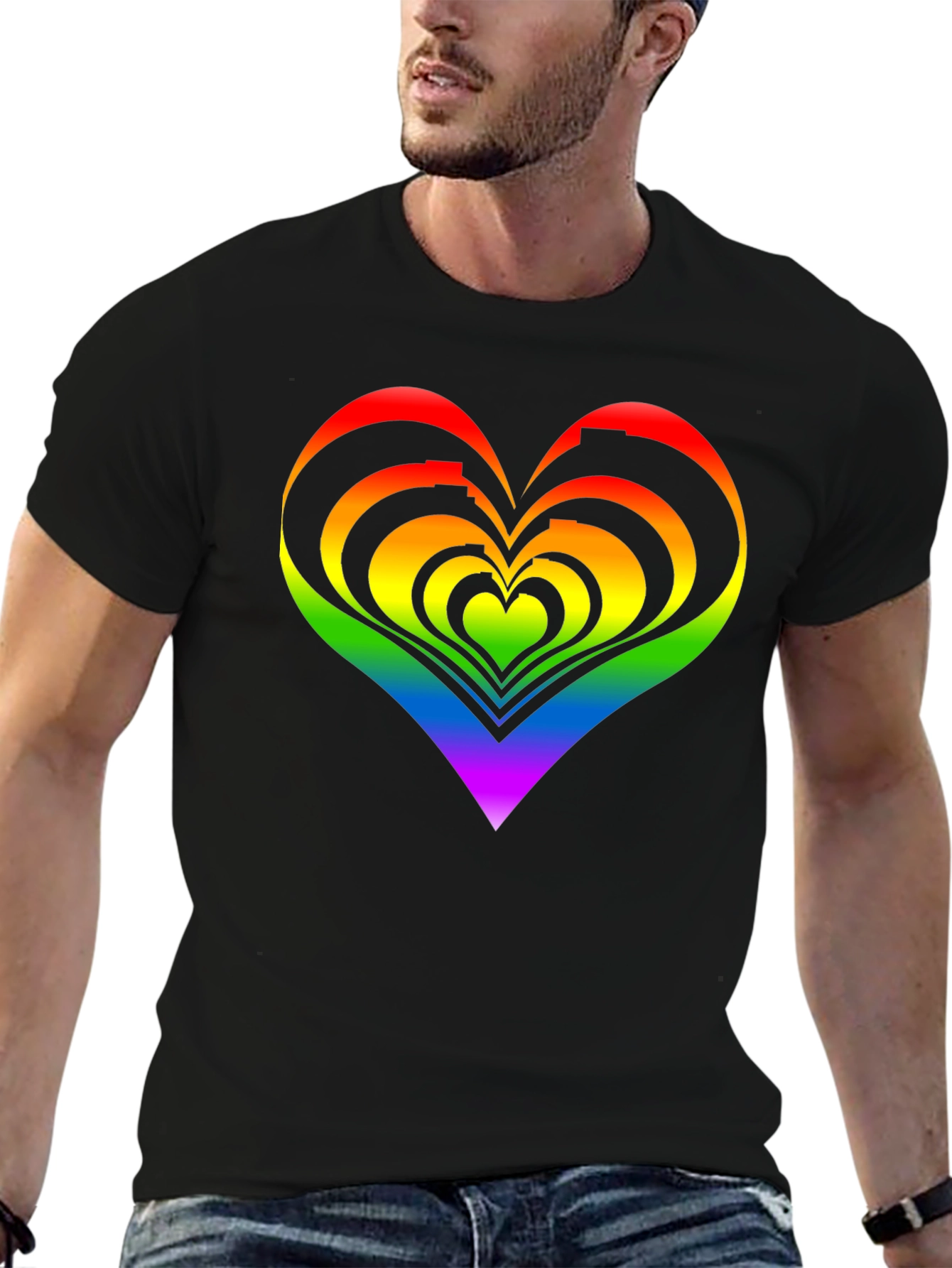 Black Rainbow Heart Graphic Tee - Pride Apparel view 6
