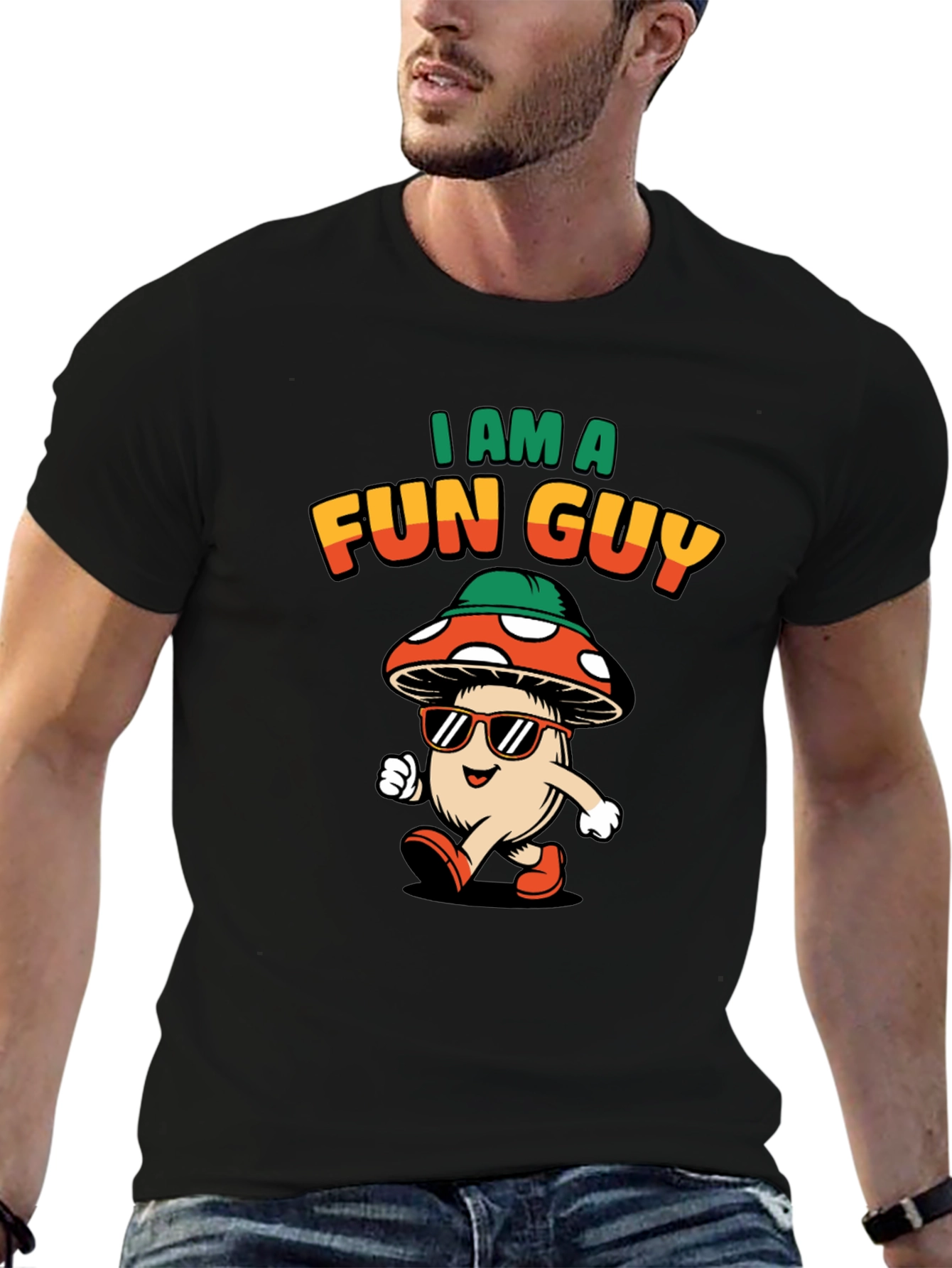 Black Fun Guy Graphic Tee - Cool Mushroom Shirt view 6