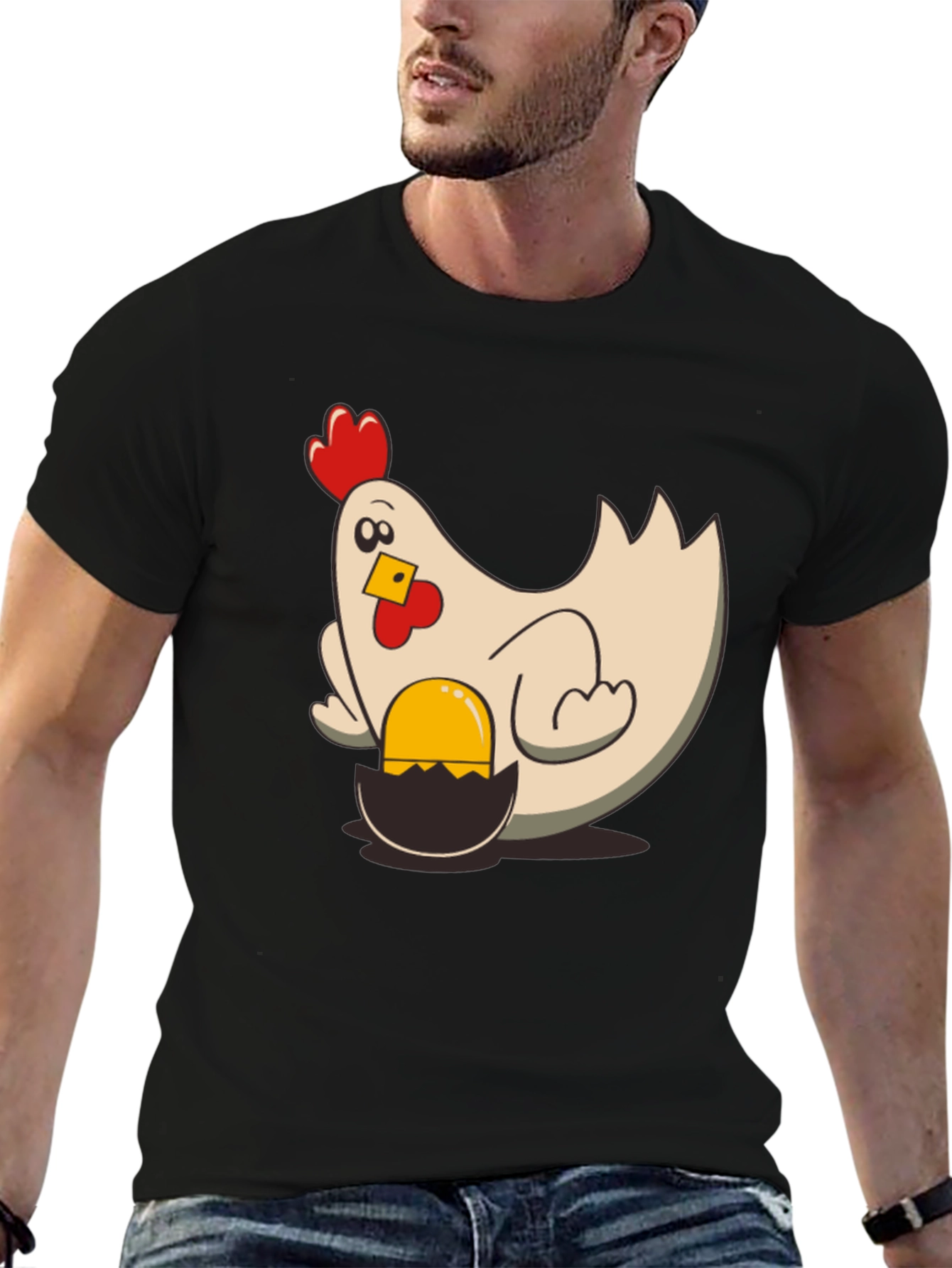 Black Funny Chicken and Egg T-Shirt - Novelty Graphic Tee view 6
