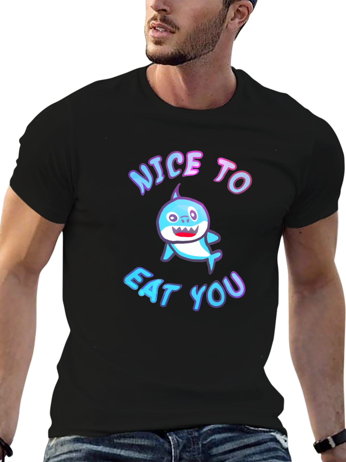 Black Nice to Eat You Baby Shark Black T-Shirt view 6