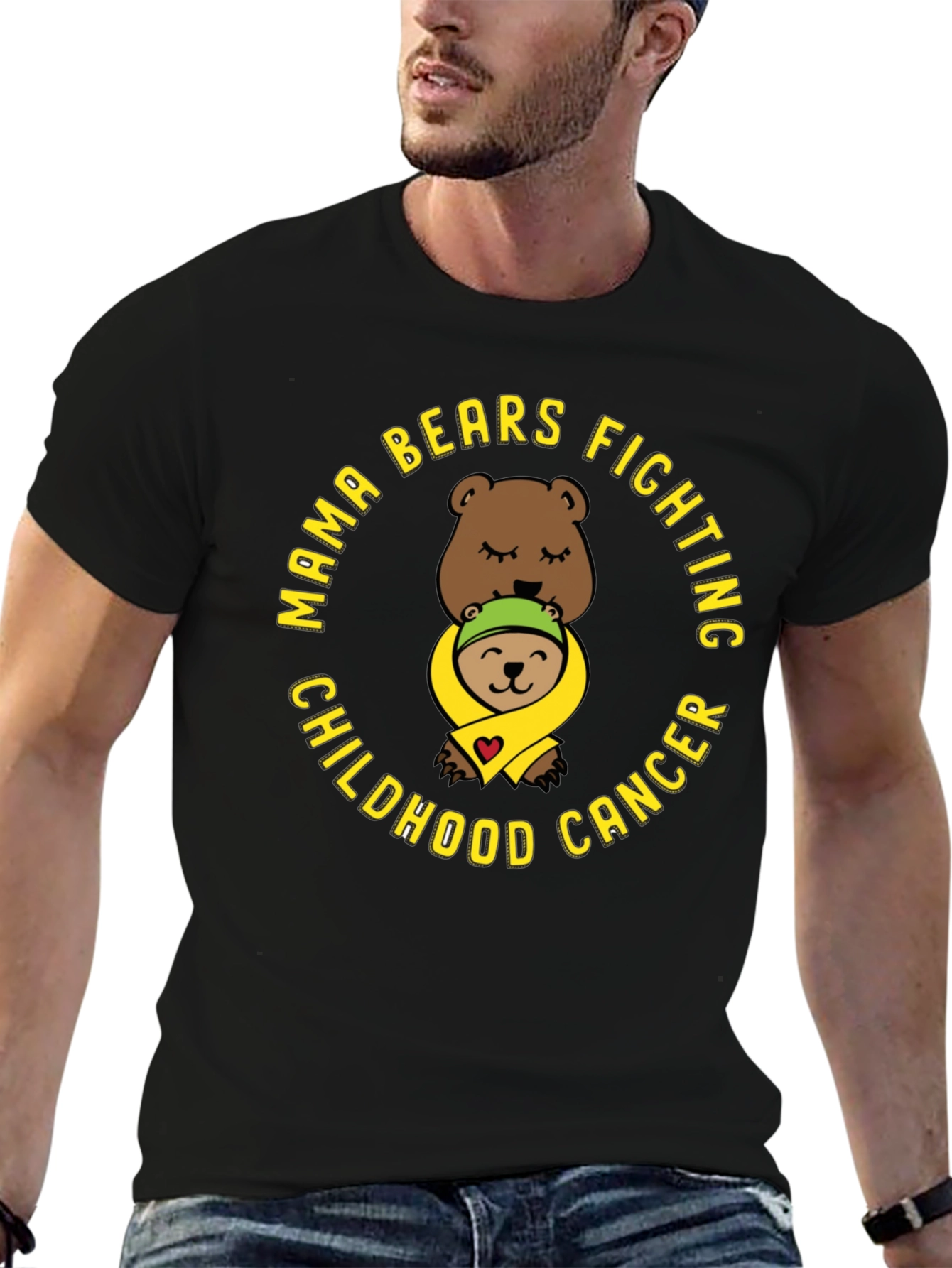 Black Mama Bears Fighting Childhood Cancer T-Shirt view 6