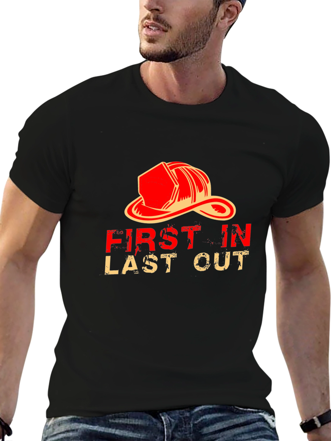 Black Firefighter Graphic T-Shirt - First In Last Out view 6