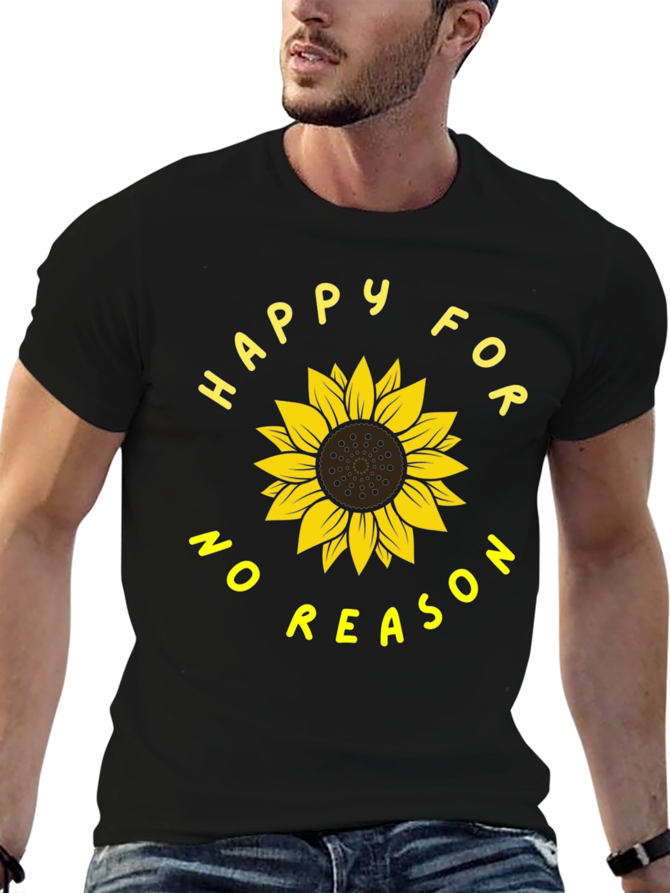 Black Happy For No Reason Sunflower Graphic Tee view 6