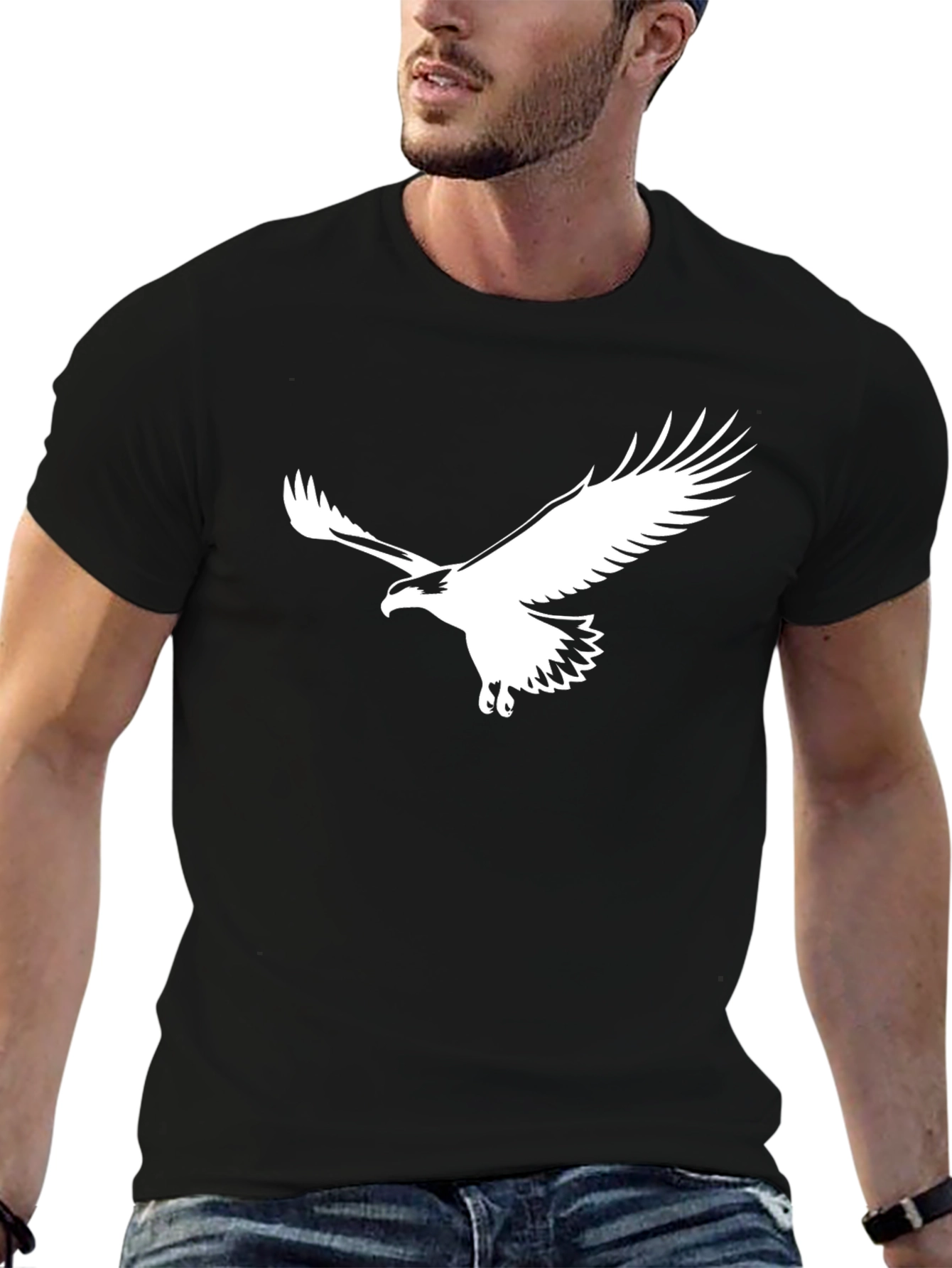 Black T-Shirt with White Eagle Graphic - 6