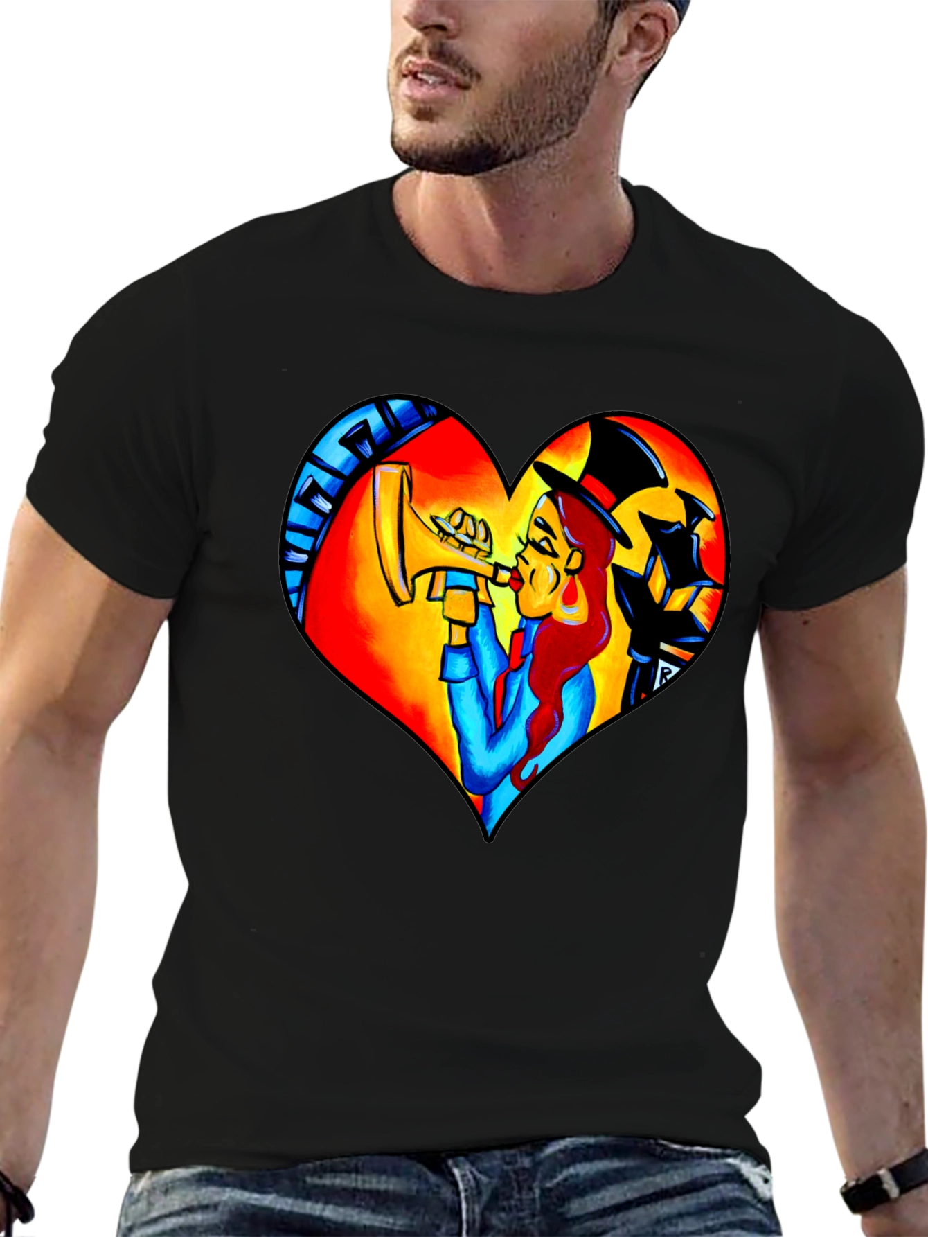 Black Jazz Heart T-Shirt - Musical Design view 6