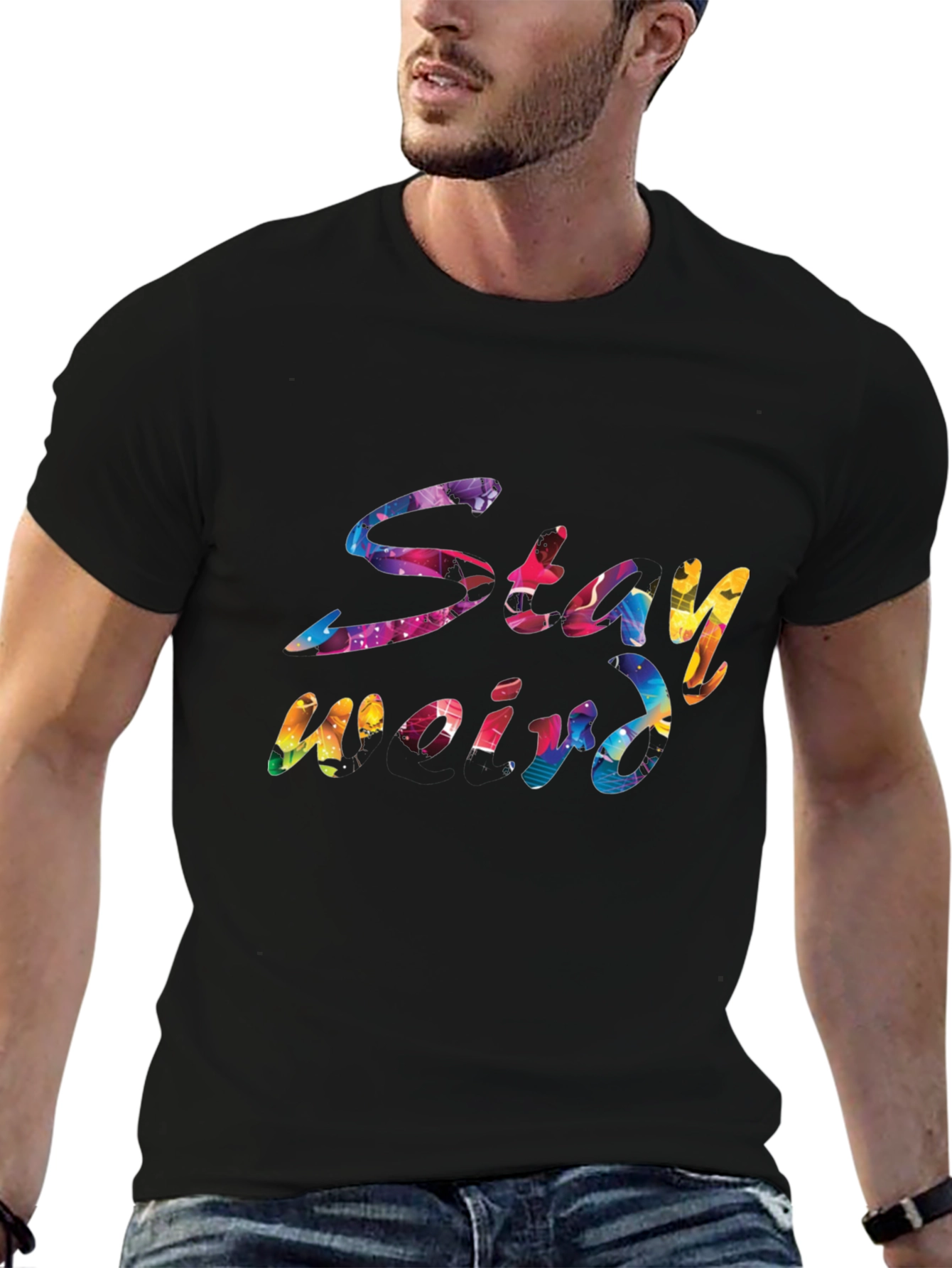 Black Stay Weird Graphic Black T-Shirt view 6