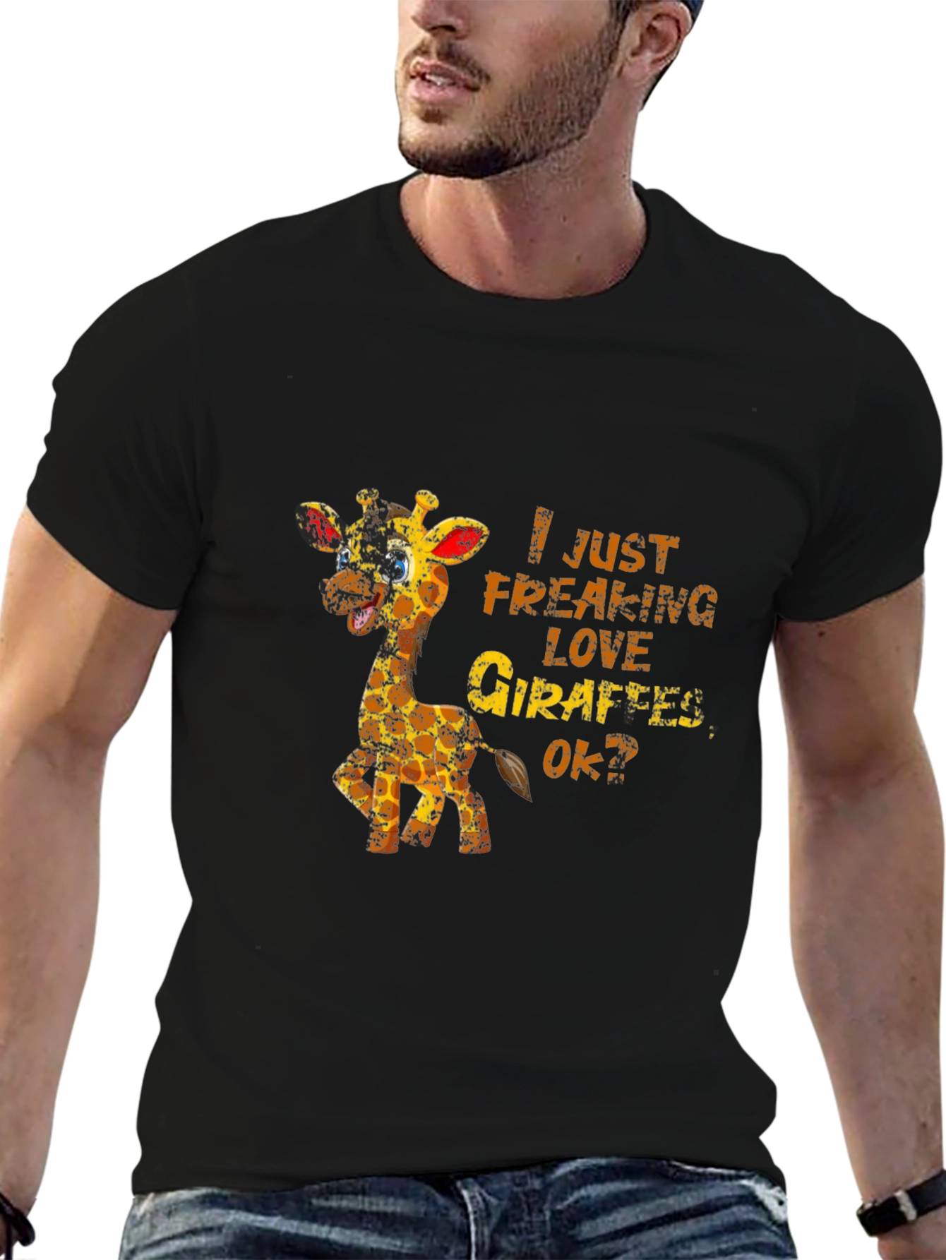 Black Giraffe Lover T-Shirt: I Just Freaking Love Giraffes view 6