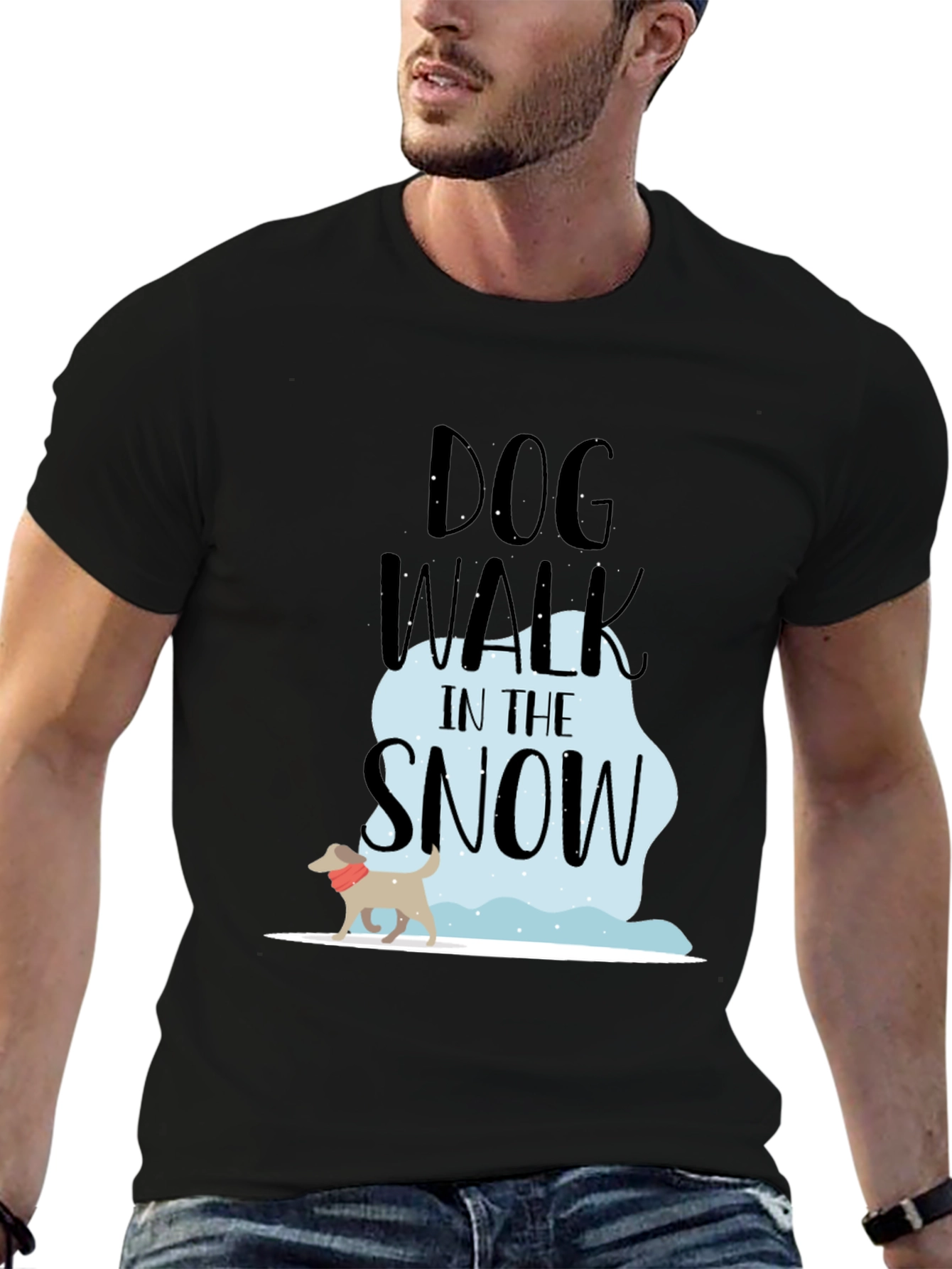 Black Dog Walk in the Snow T-Shirt view 6