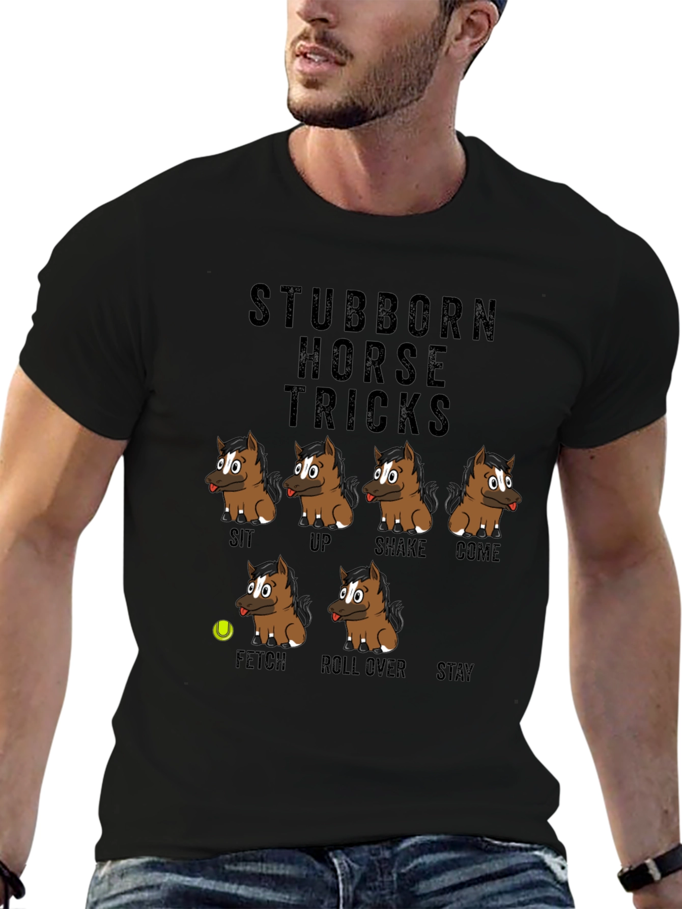 Black Stubborn Horse Tricks Graphic T-Shirt view 6