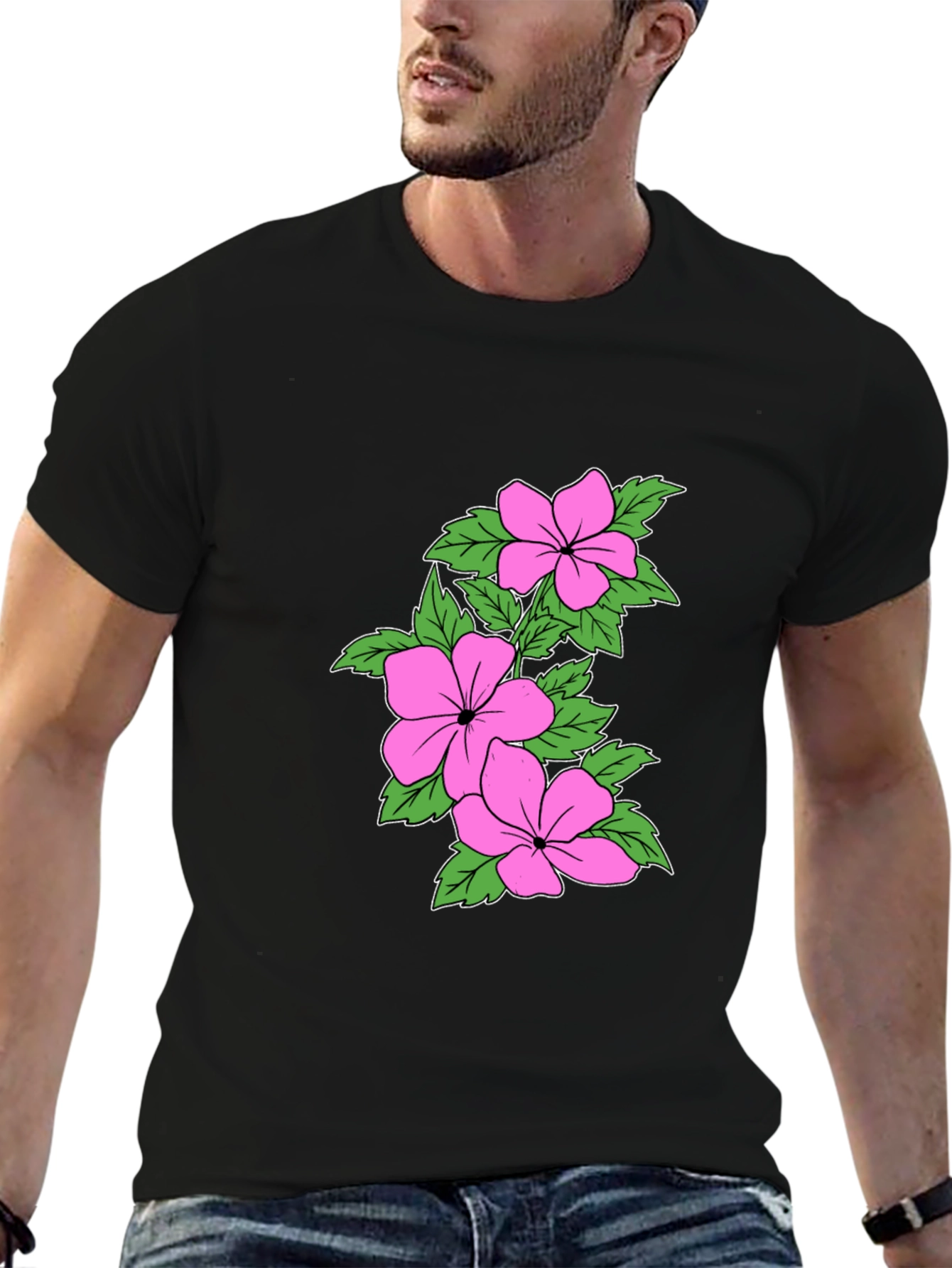 Black Floral Print Crew Neck T-Shirt - Black view 6
