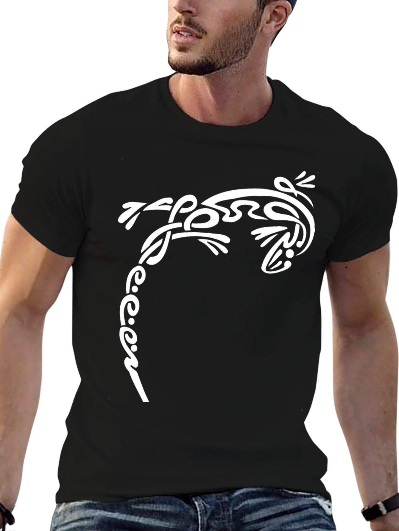 Black Tribal Lizard Graphic Tee - Black Cotton view 6