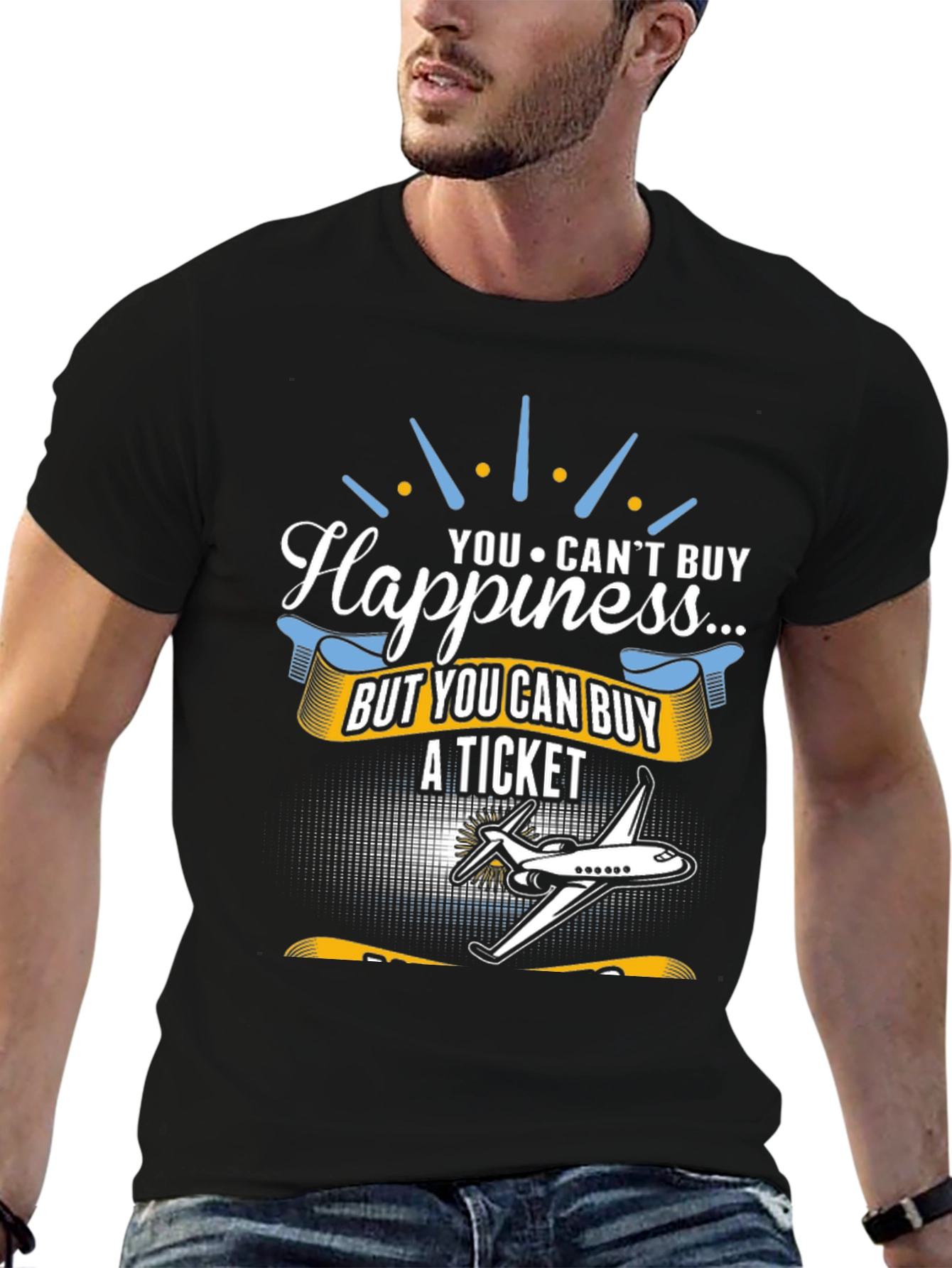 Black Happiness T-Shirt - Buy A Ticket - Aviation Tee view 6