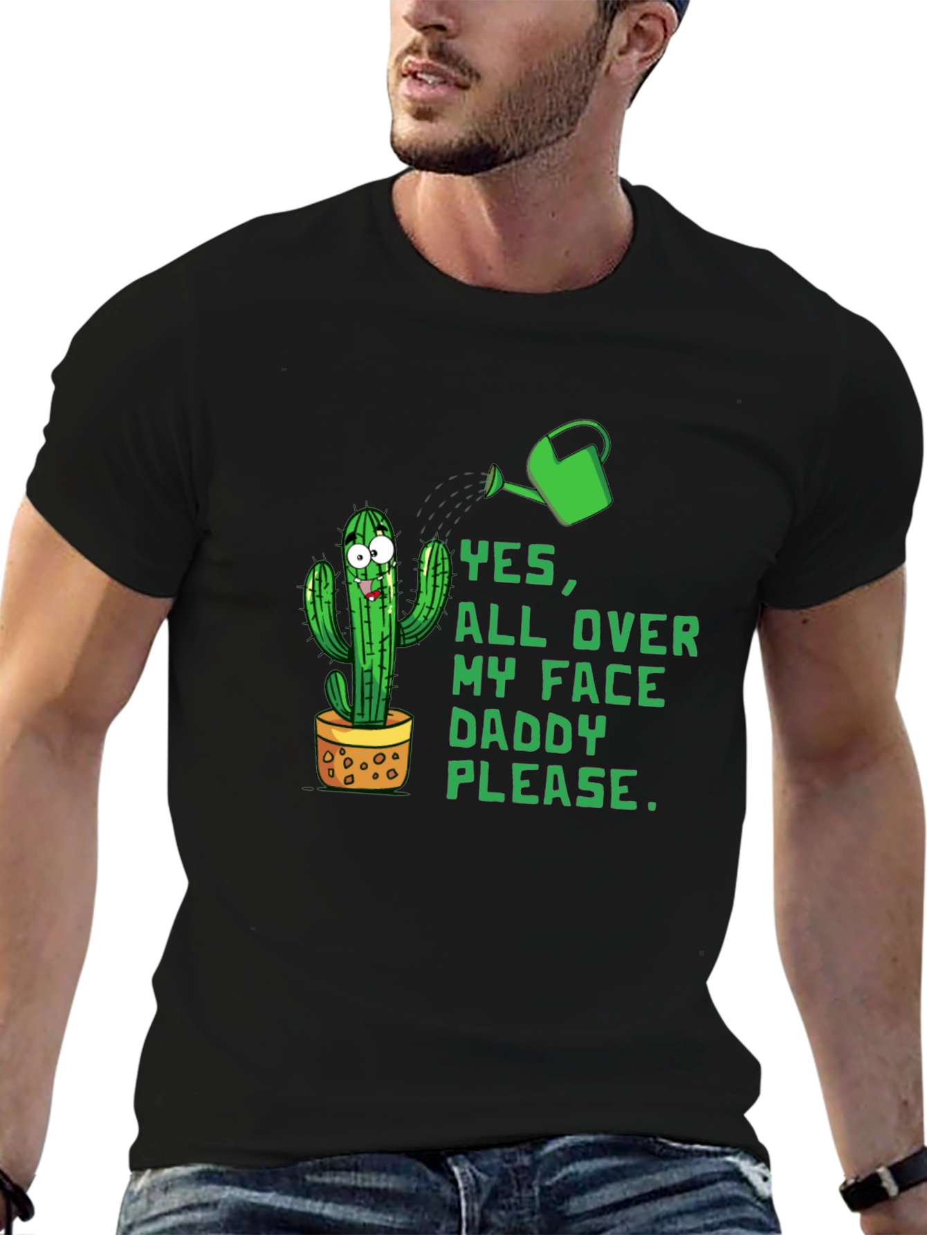 Black Funny Cactus Graphic Tee - Yes, All Over My Face Daddy Please view 6
