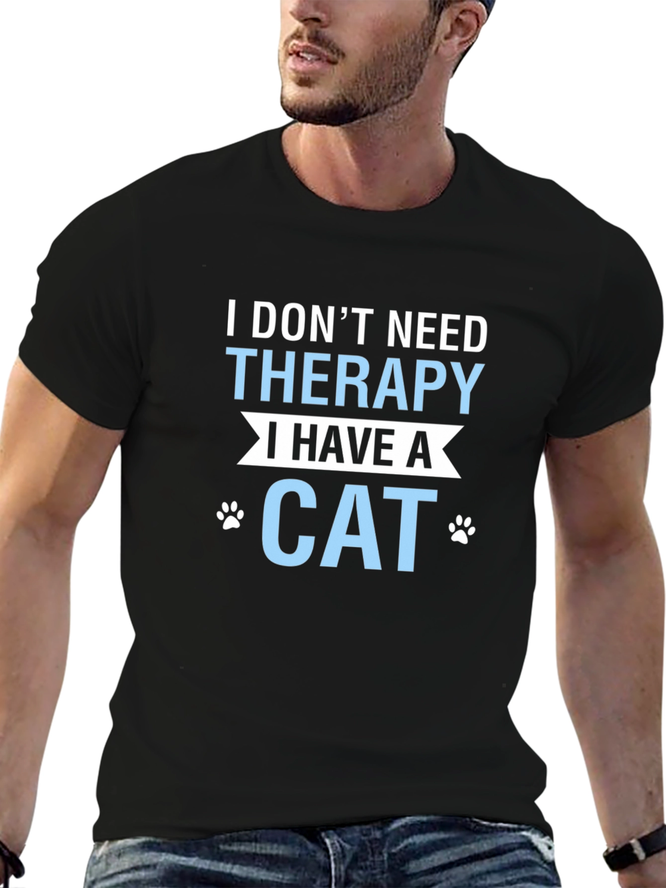 Black I Don't Need Therapy I Have A Cat T-Shirt view 6
