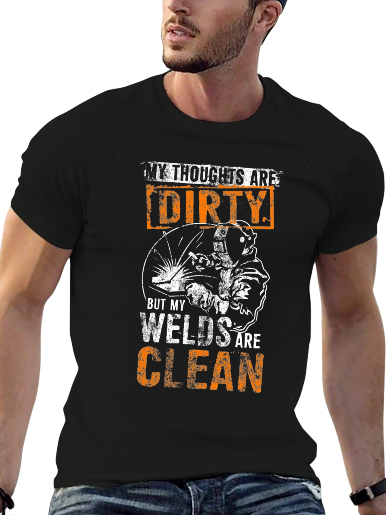Black Welder Humor T-Shirt - Dirty Thoughts, Clean Welds Tee view 6