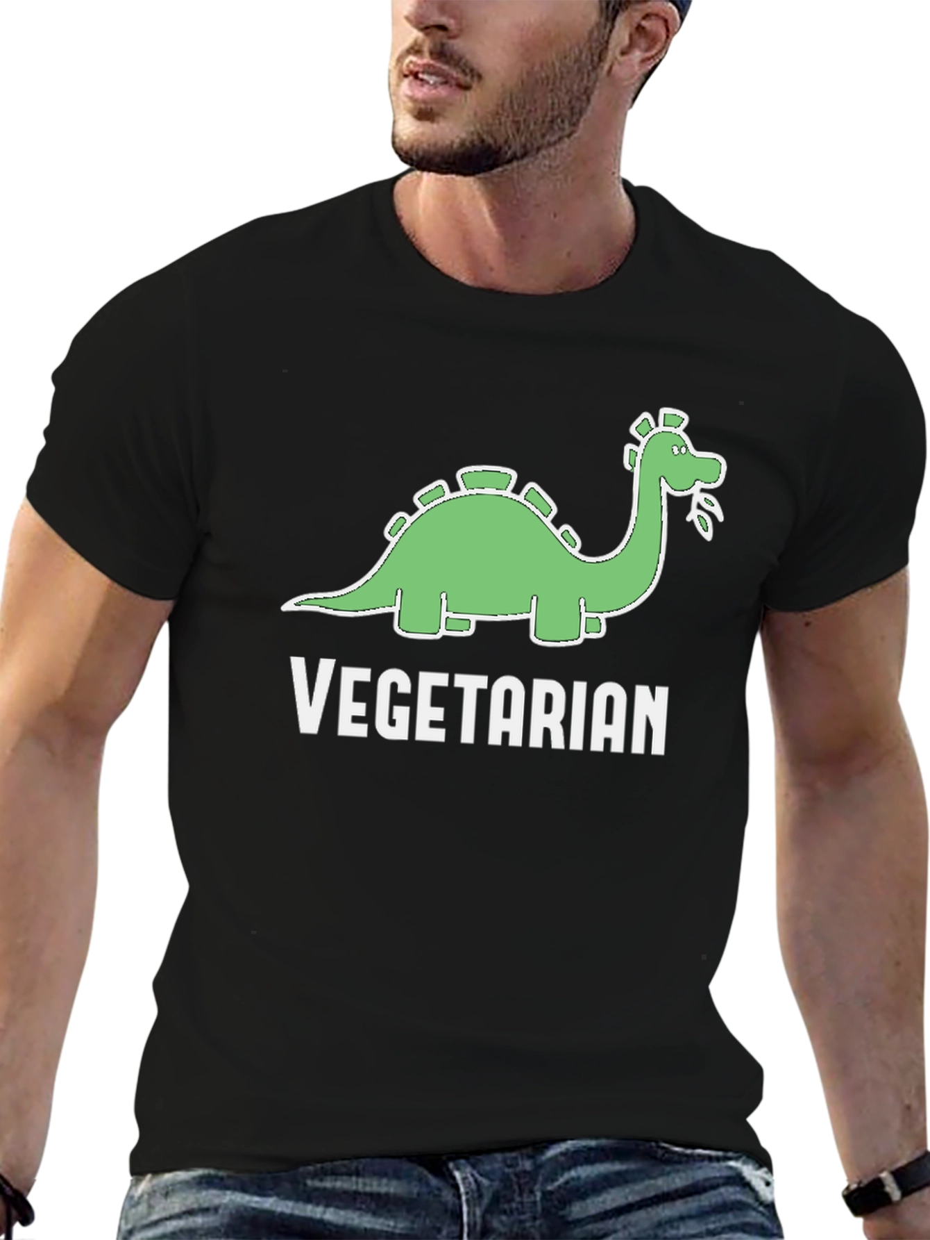 Black Vegetarian Dinosaur T-Shirt Funny Graphic Tee view 6