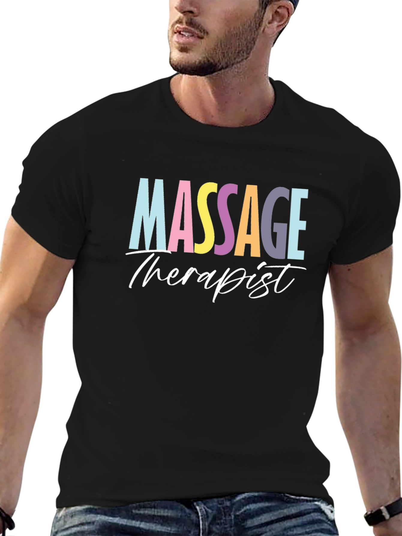 Black Massage Therapist T-Shirt - Soft Cotton Tee view 6
