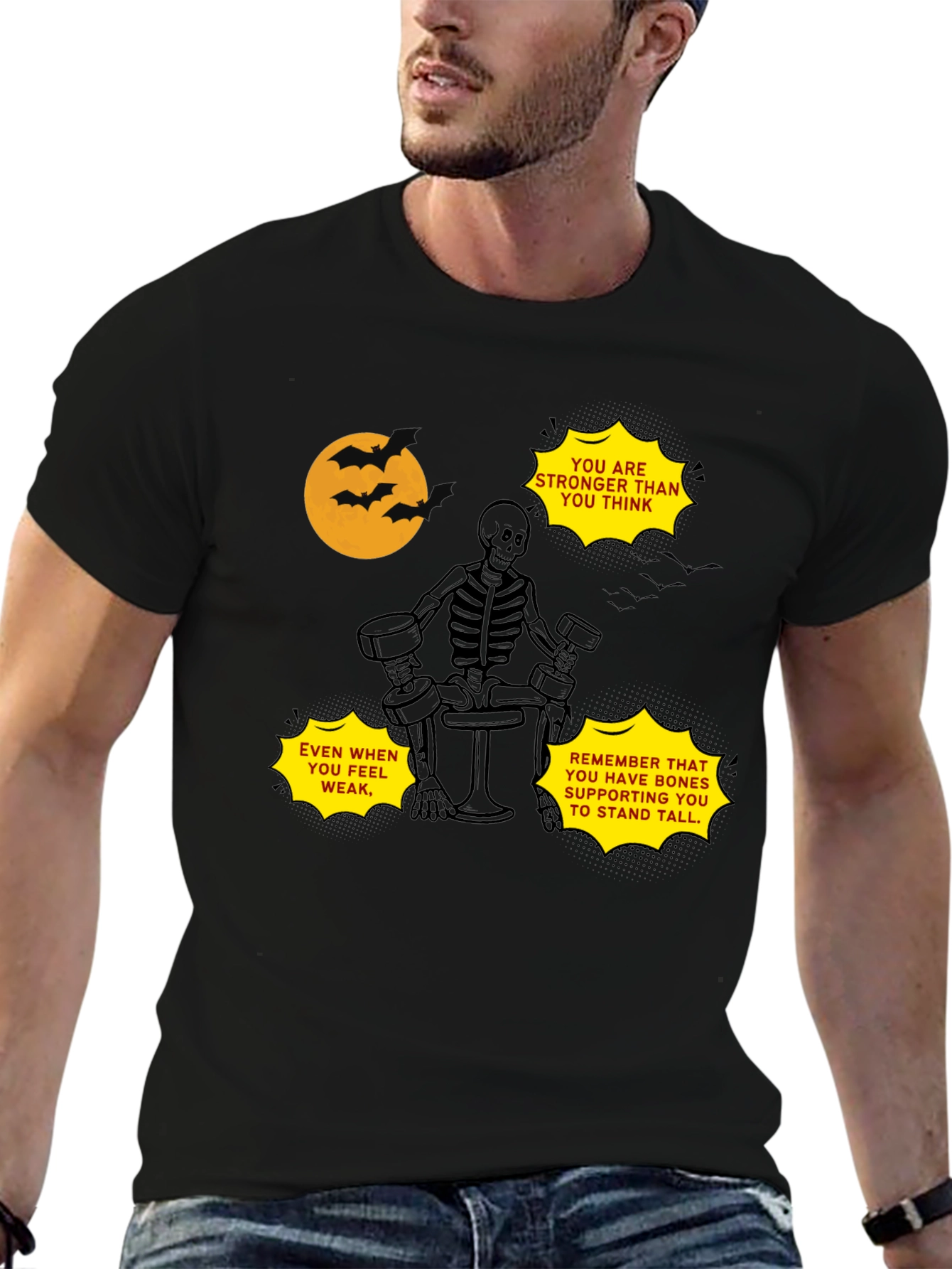 Black Motivational Skeleton Gym T-Shirt view 6