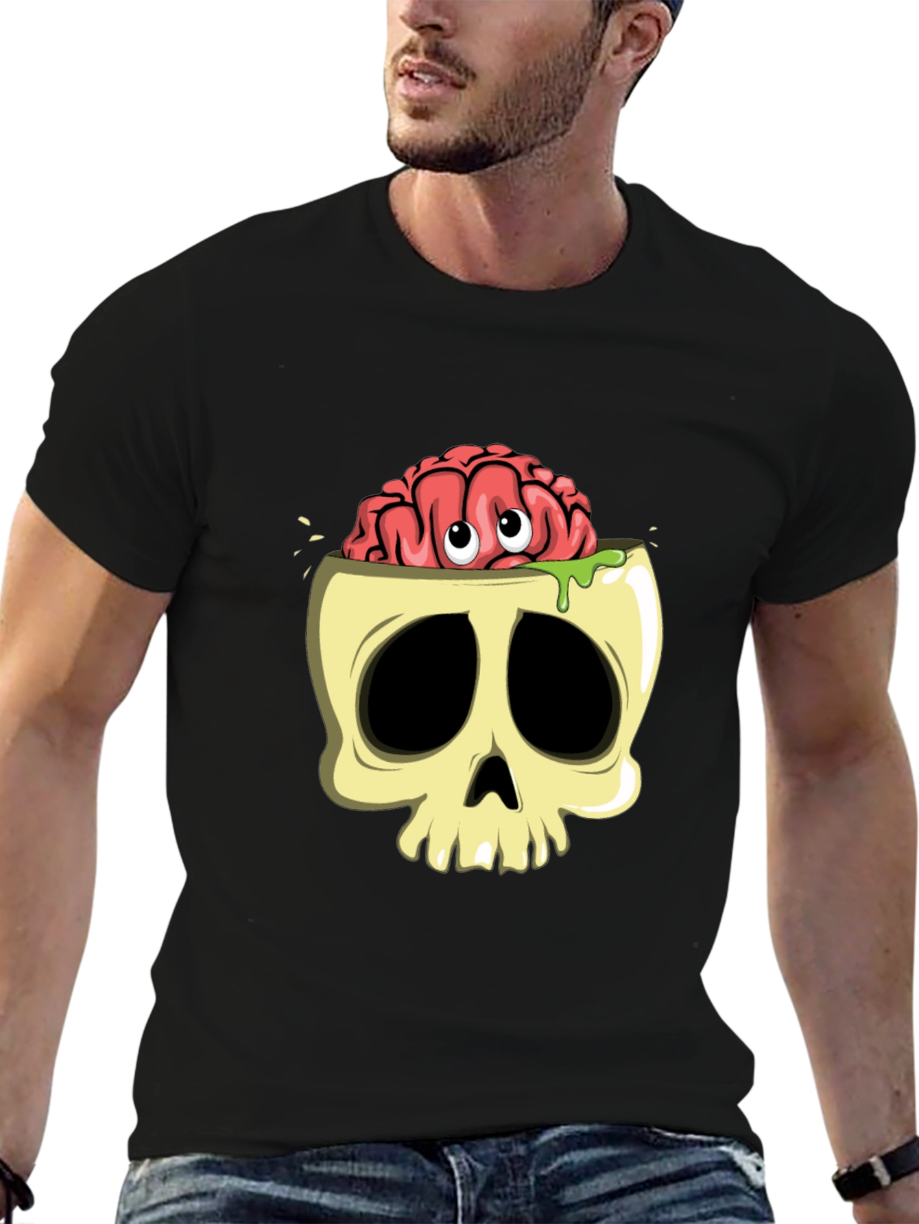 Black Brain Skull Graphic T-Shirt view 6