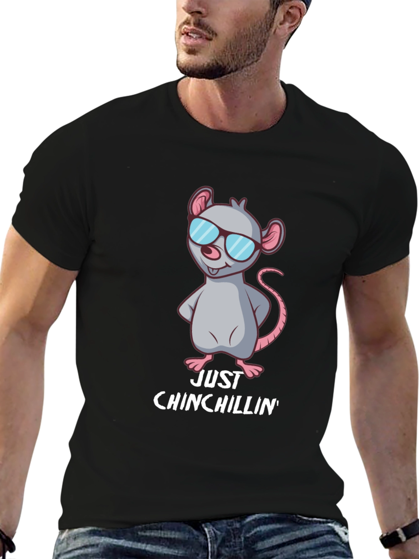 Black Just Chinchillin' Tee - Cool Chinchilla Design view 6