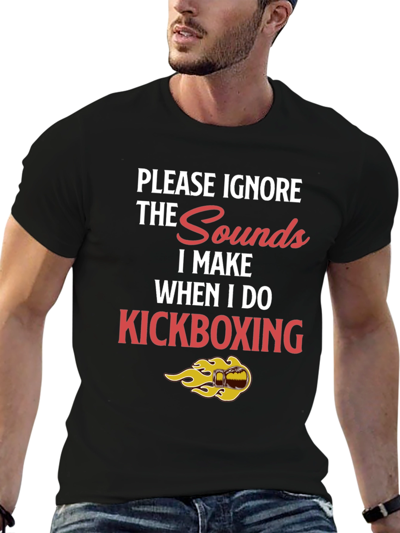 Black Kickboxing Sounds Funny Graphic Tee - Black view 6