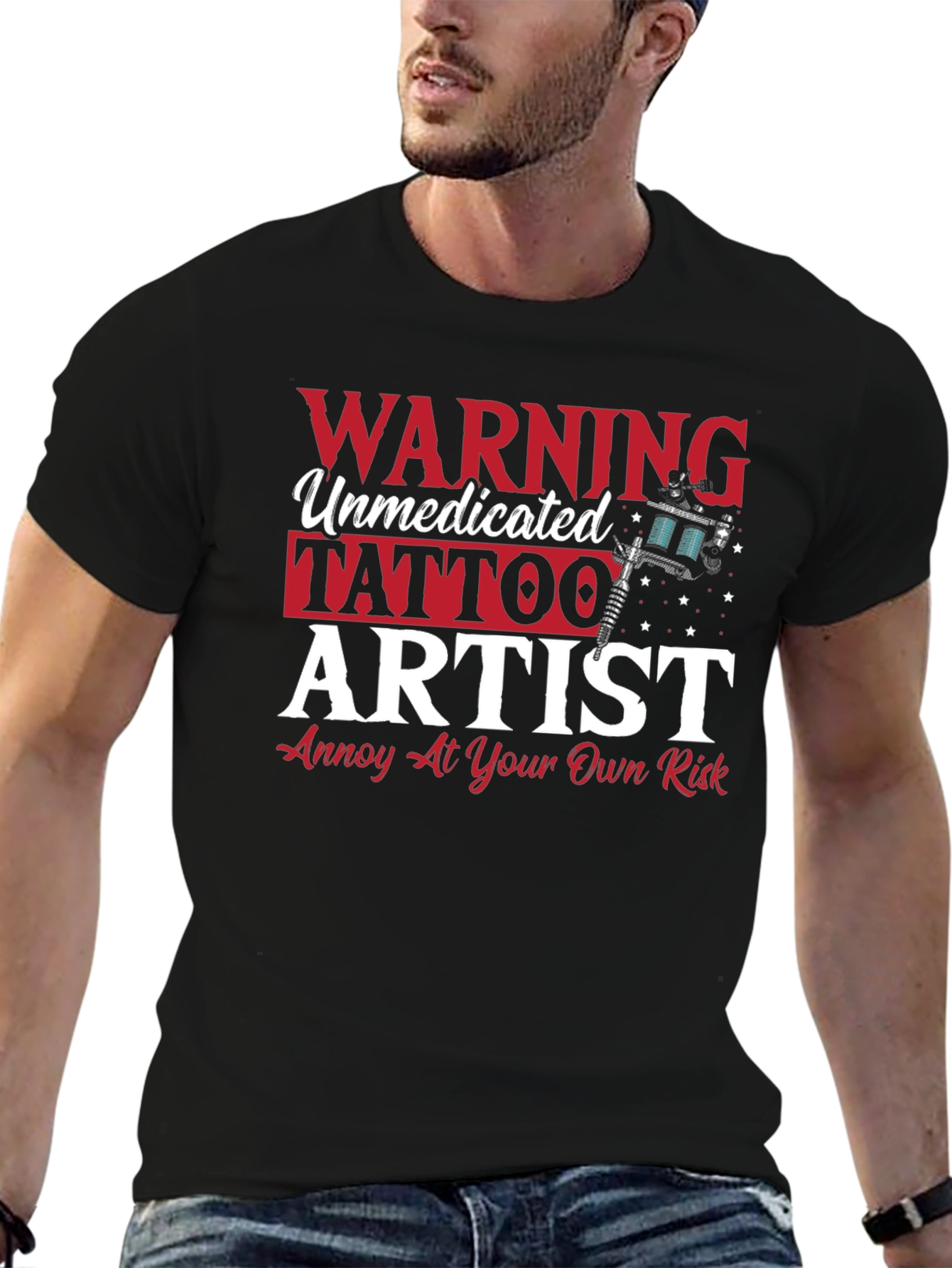 Black Warning Unmedicated Tattoo Artist T-Shirt view 6