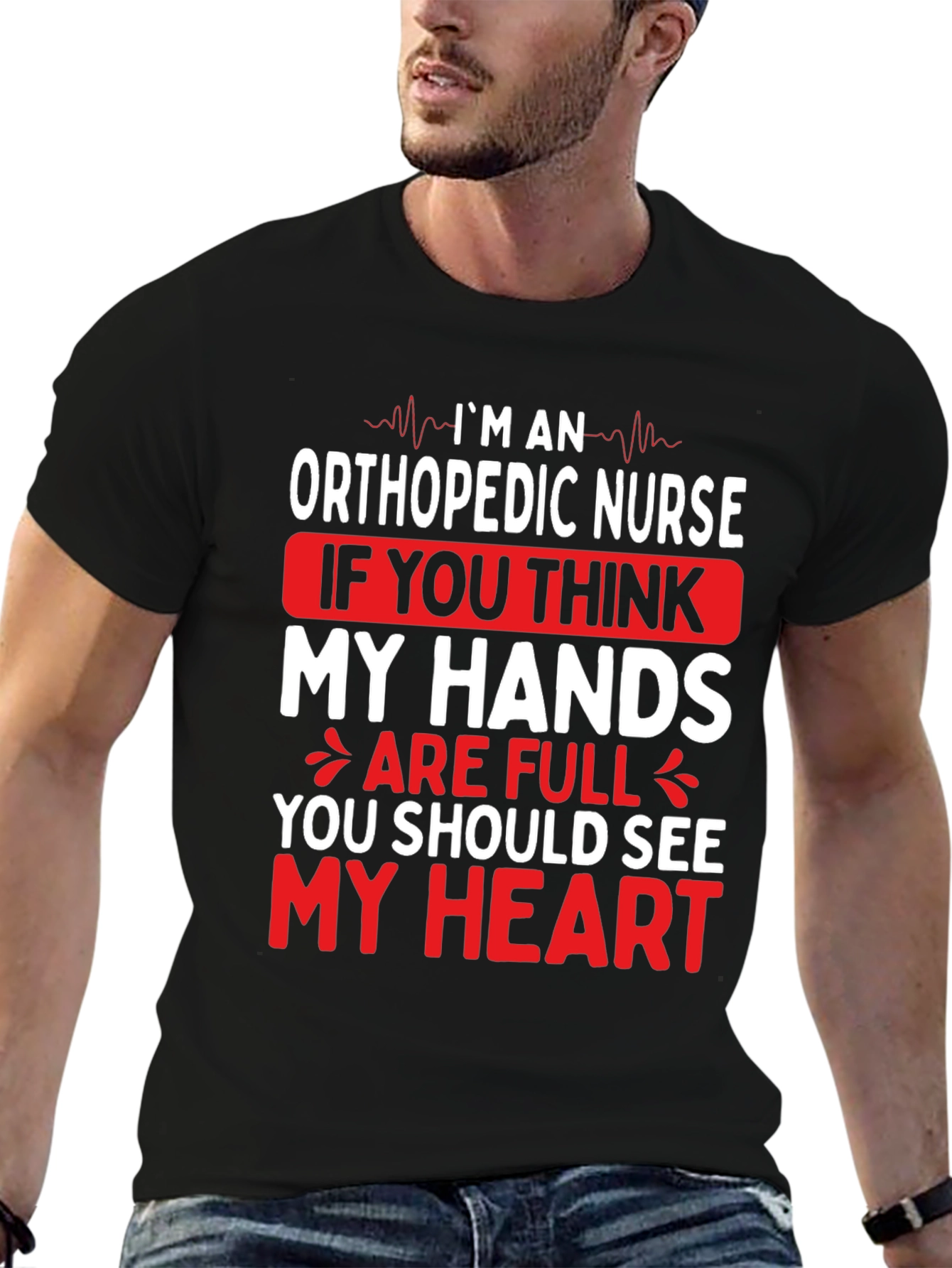 Black Orthopedic Nurse Hands & Heart Graphic T-Shirt view 6