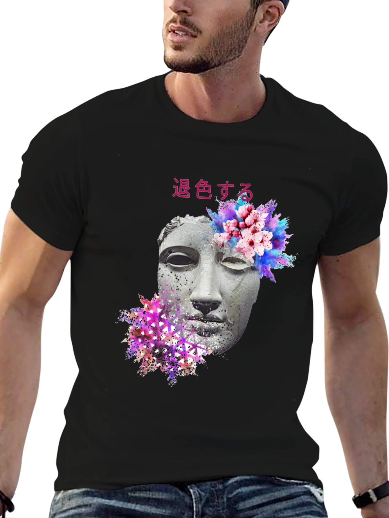 Black Aesthetic Statue Graphic Print Tee view 6