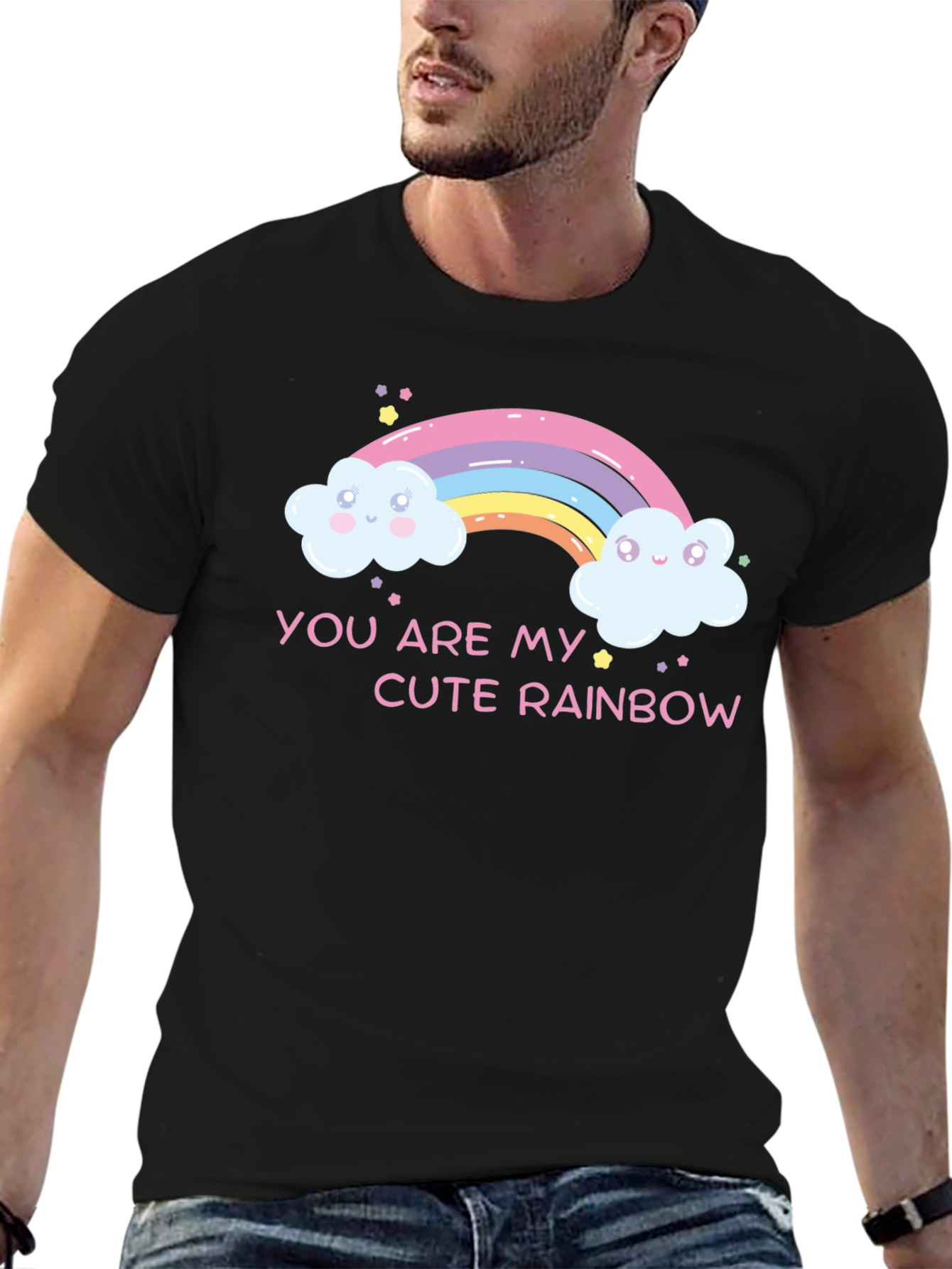 Black Cute Rainbow Graphic Tee - You Are My Rainbow T-Shirt view 6
