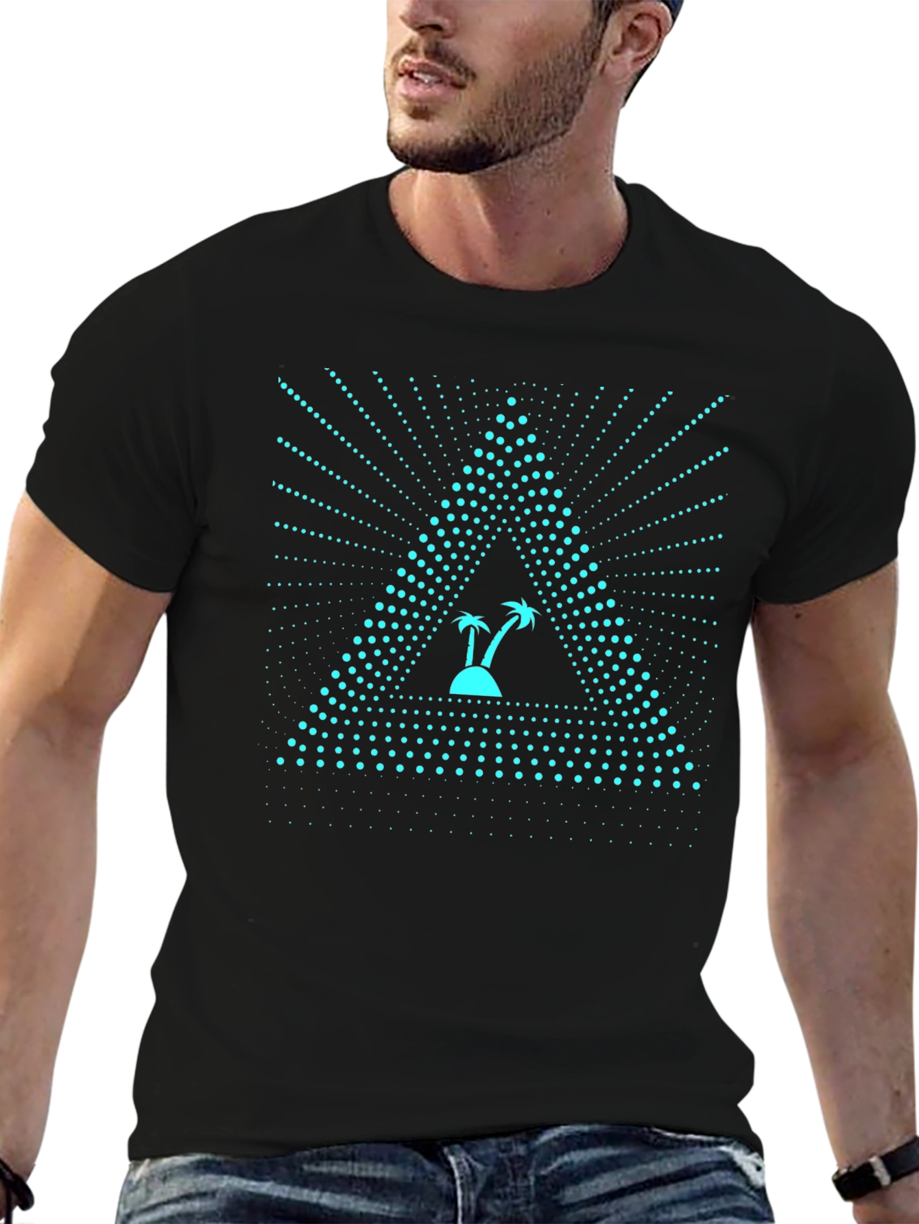 Black Triangle Island Palm Tree Graphic Tee - Black view 6
