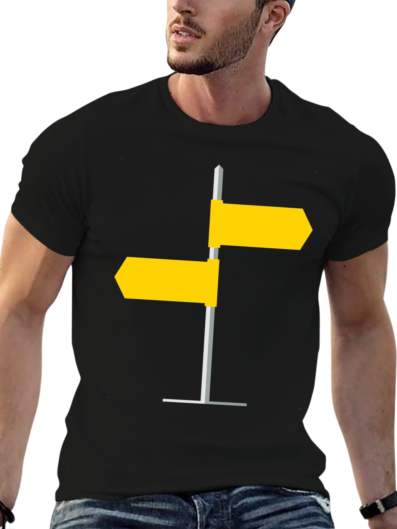 Black Directional Sign Post Graphic Tee - Modern Style view 6